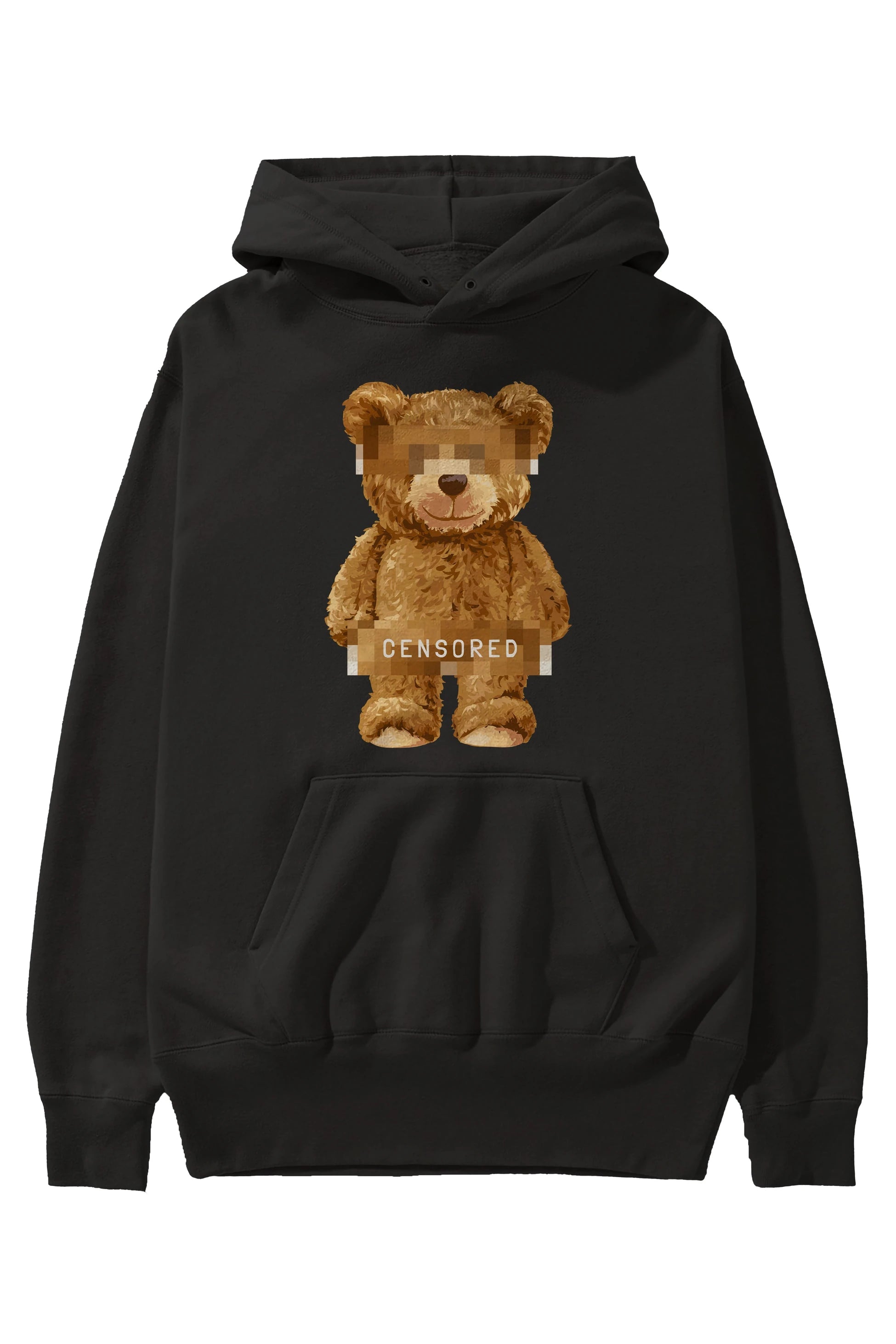 Teddy Bear Censored Ön Baskılı Hoodie Oversize Kapüşonlu Sweatshirt Erkek Kadın Unisex