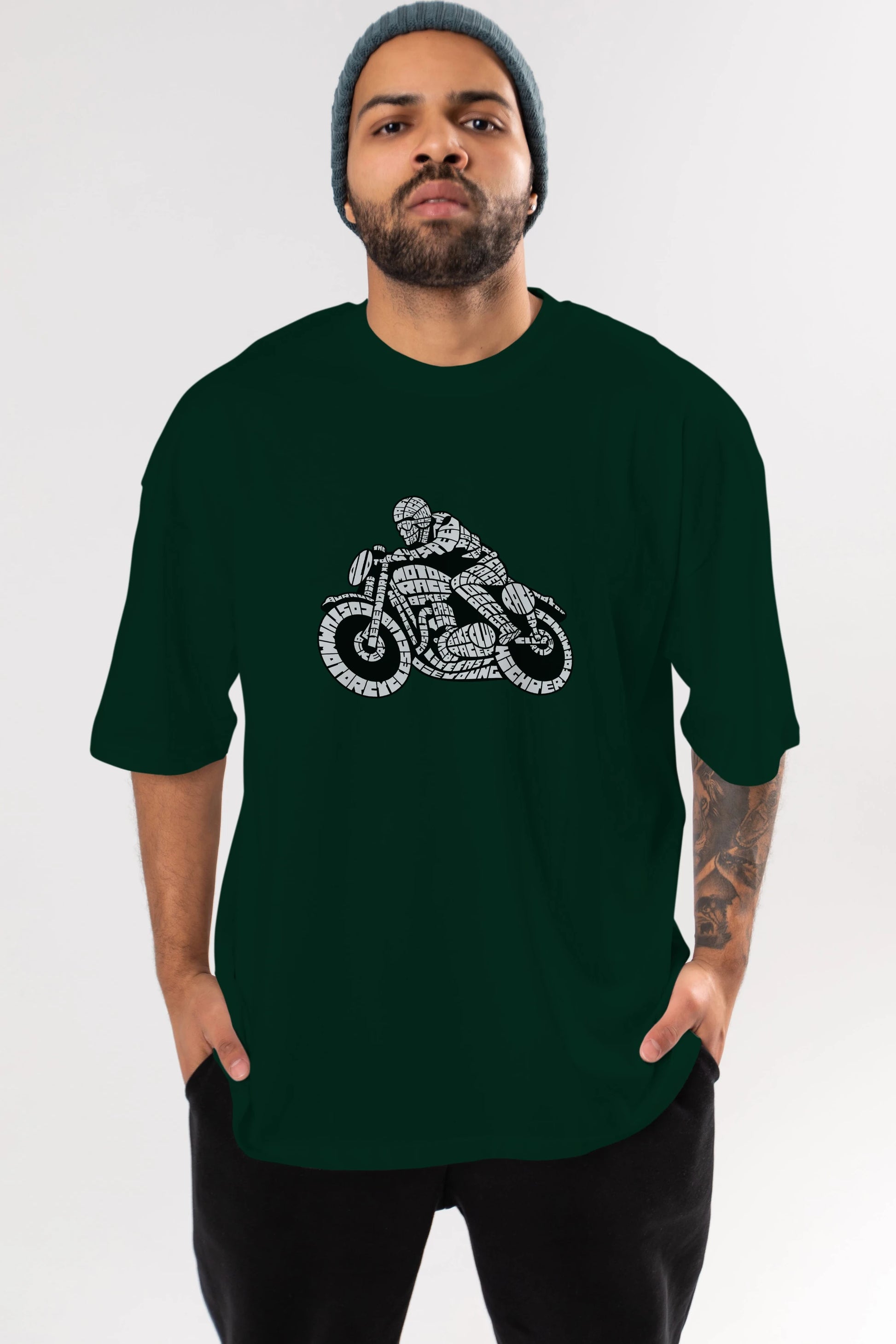 Caferacer Ön Baskılı Oversize t-shirt %100 pamuk Erkek Kadın Unisex