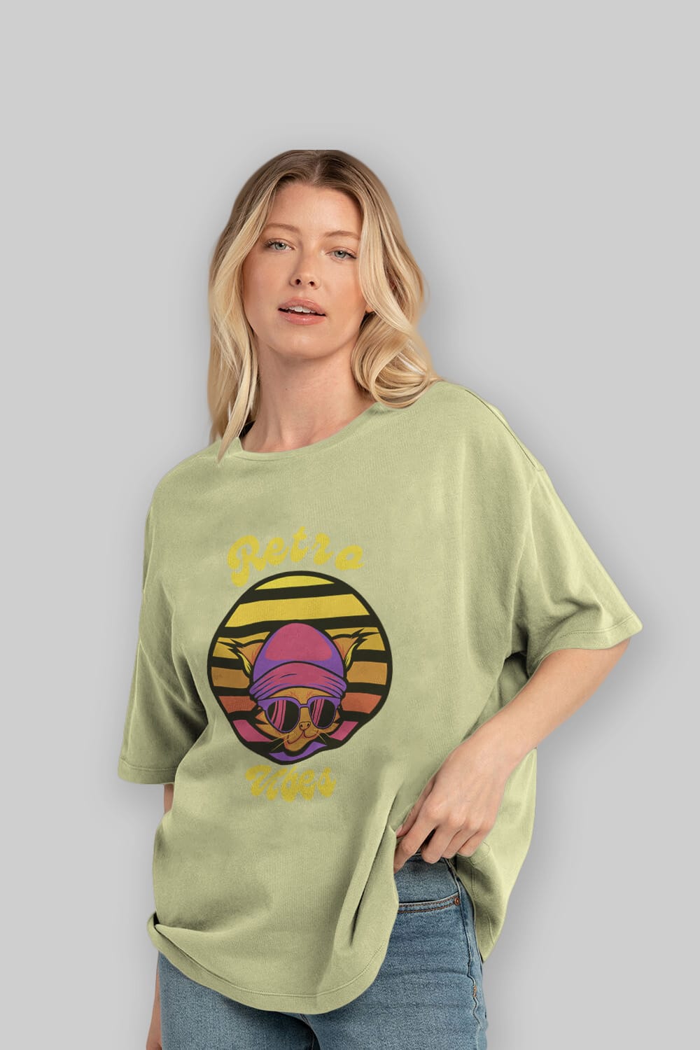 Cat Retro Vibes Ön Baskılı Oversize t-shirt Erkek Kadın Unisex