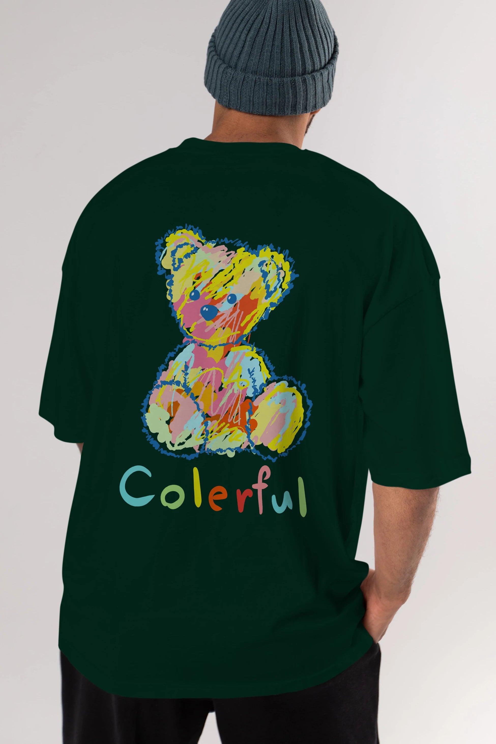Colerful Bear Arka Baskılı Oversize t-shirt Erkek Kadın Unisex