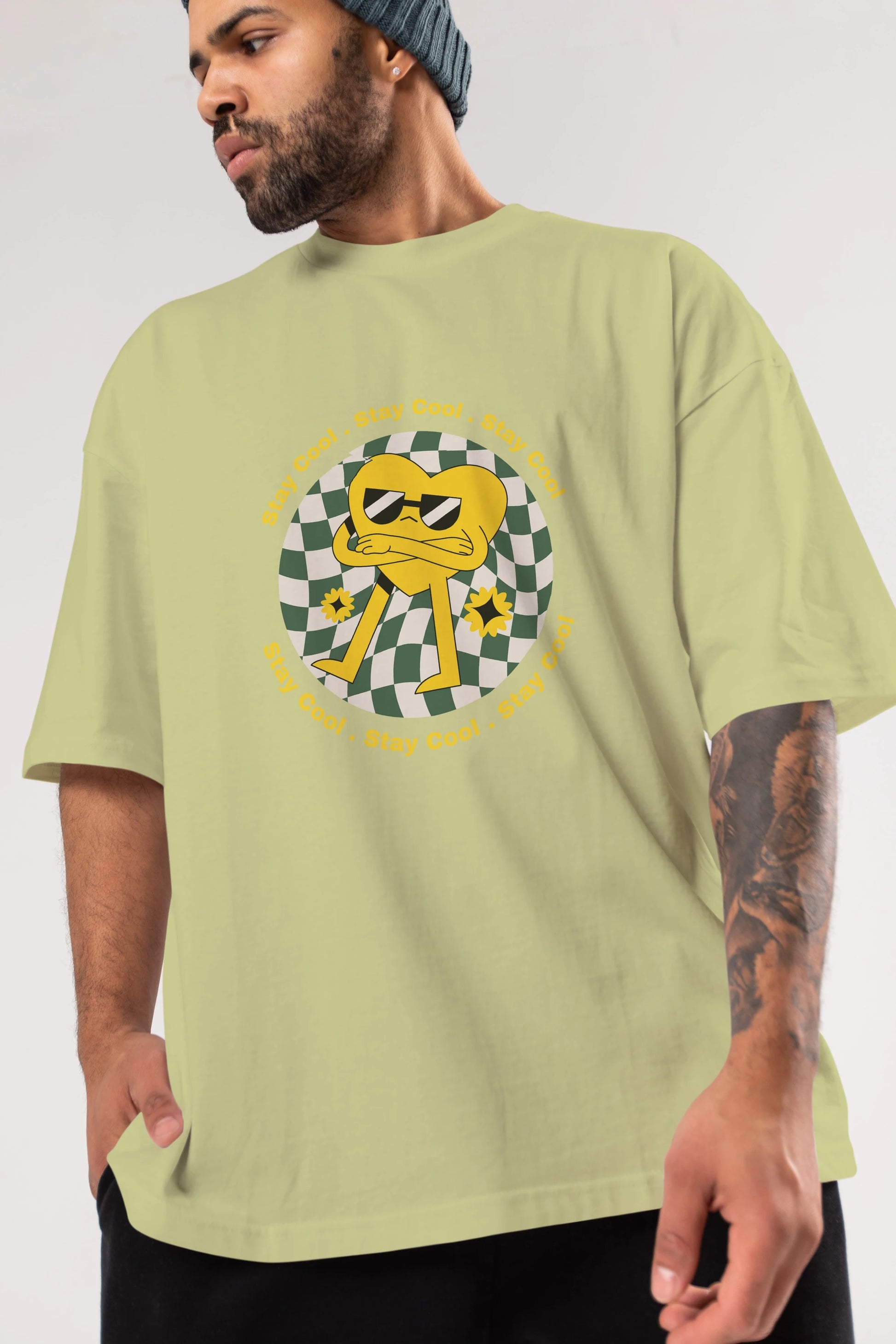 Stay Cool Yazılı Ön Baskılı Oversize t-shirt Erkek Kadın Unisex