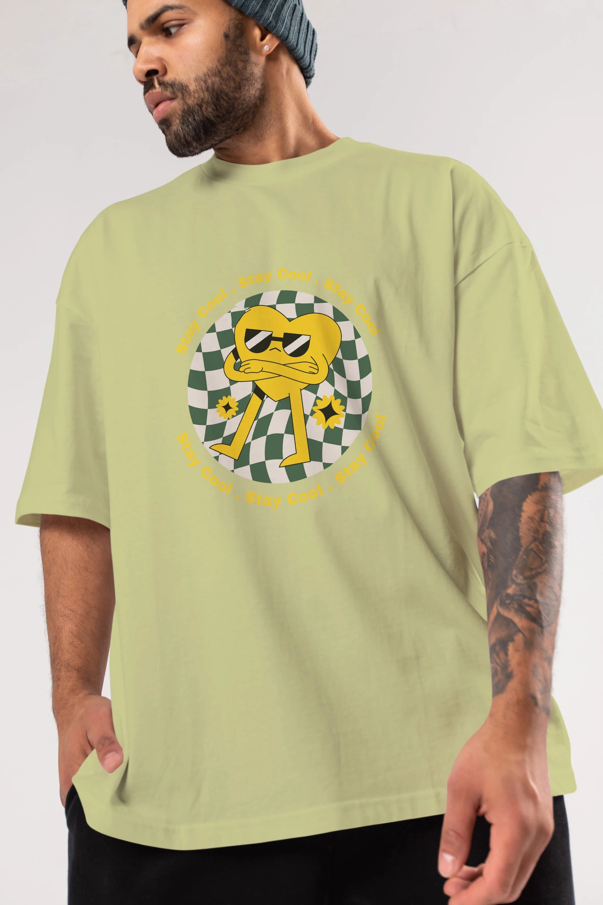 Stay Cool Yazılı Ön Baskılı Oversize t-shirt Erkek Kadın Unisex