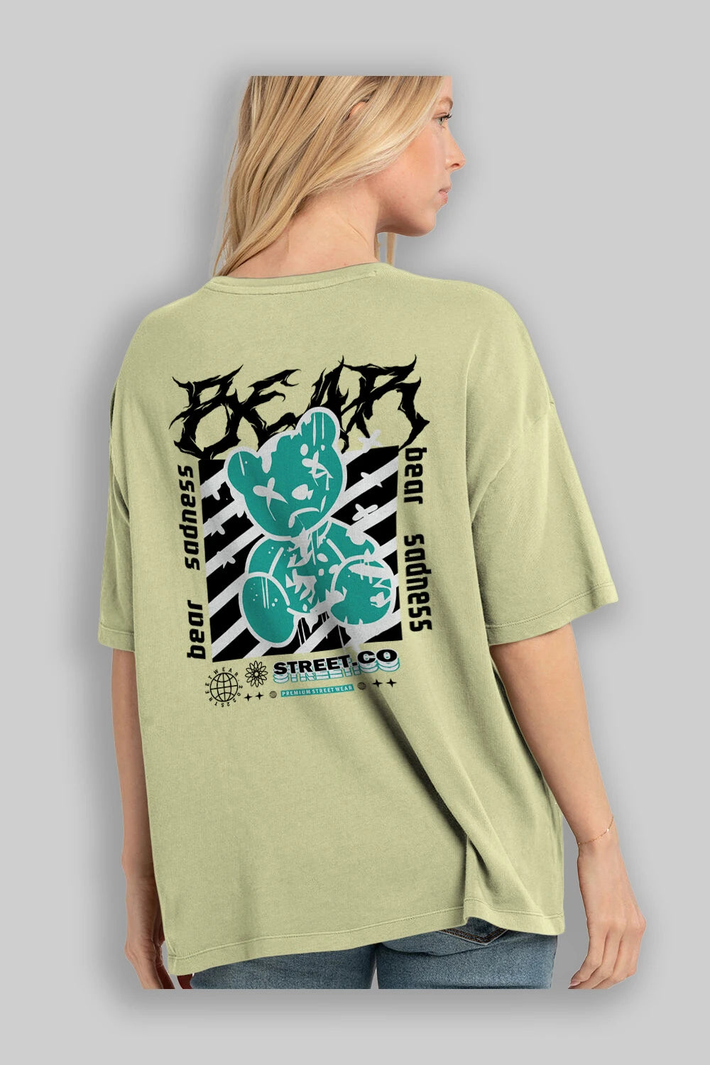 Bear Sadness Arka Baskılı Oversize t-shirt Erkek Kadın Unisex