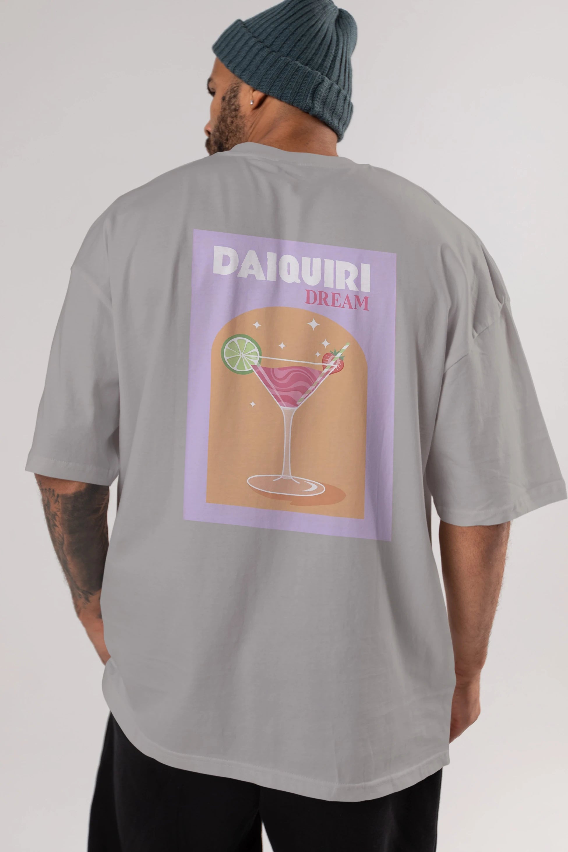 Daiquiri Dream Arka Baskılı Oversize t-shirt Erkek Kadın Unisex %100 Pamuk Bisiklet Yaka tişort
