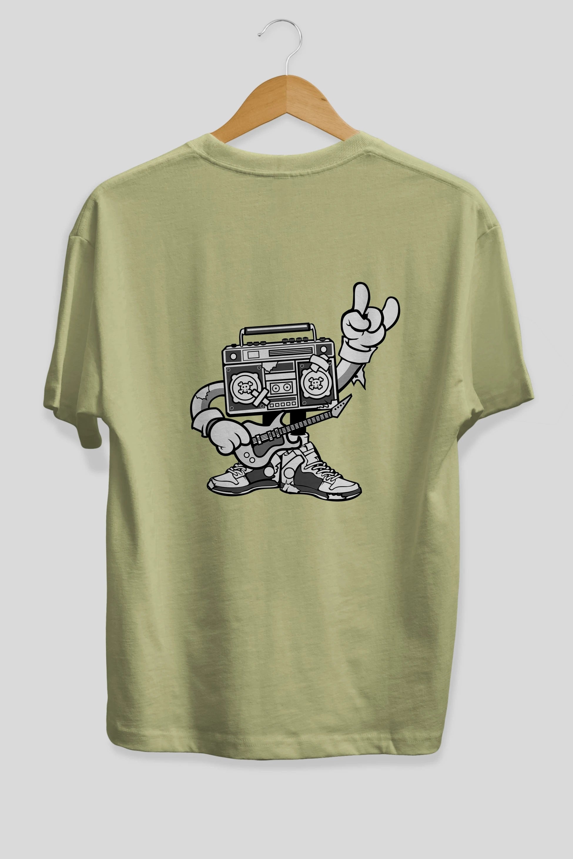 Boombox Rockstar Arka Baskılı Oversize t-shirt Erkek Kadın Unisex %100 Pamuk tişort
