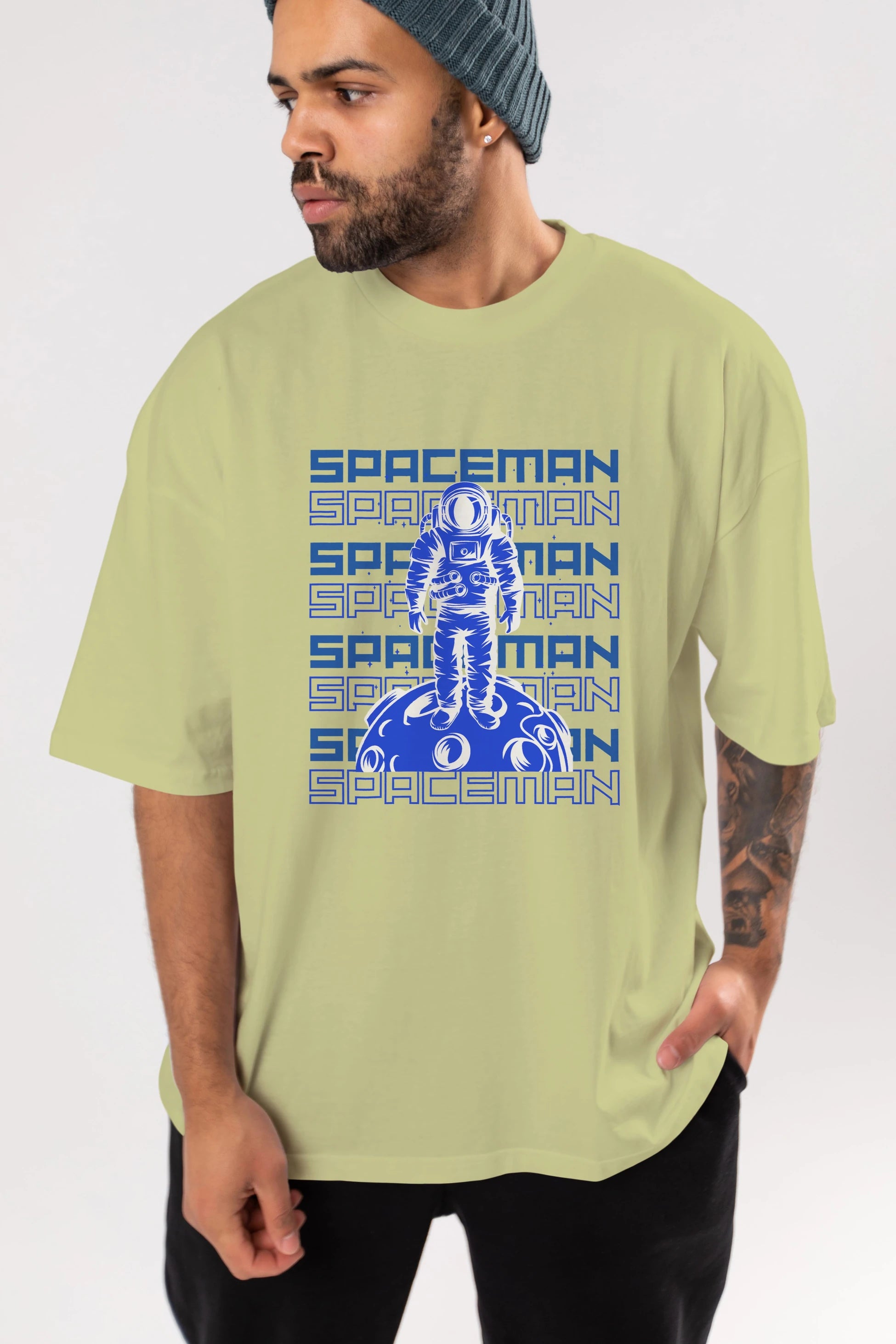 Spaceman Yazılı Ön Baskılı Oversize t-shirt Erkek Kadın Unisex