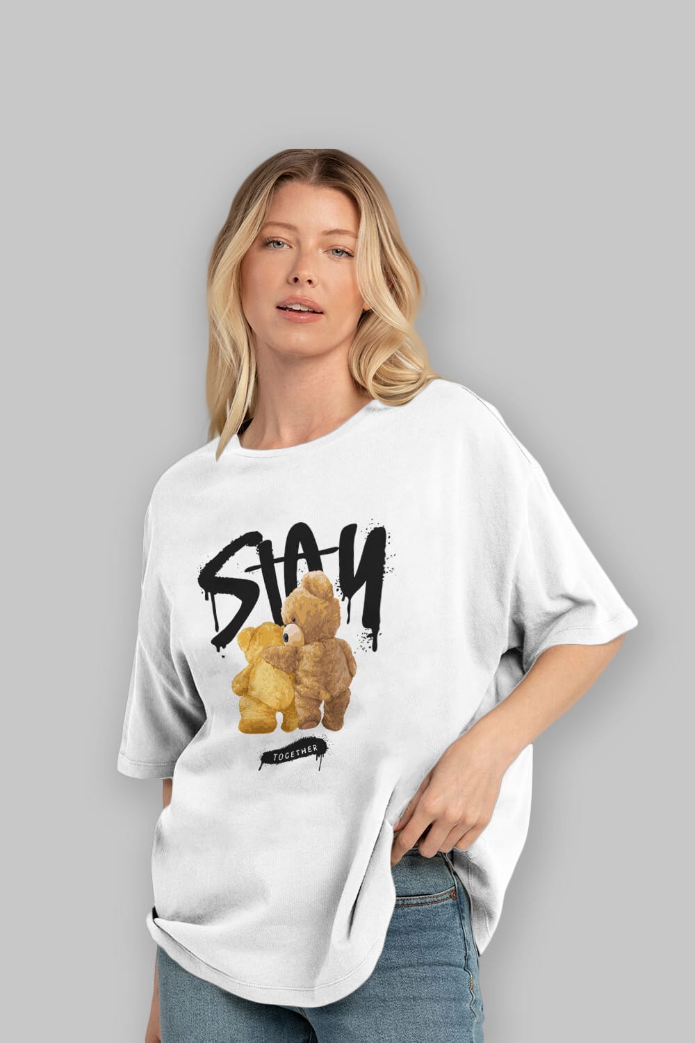 Stay Together Bear Ön Baskılı Oversize t-shirt Erkek Kadın Unisex
