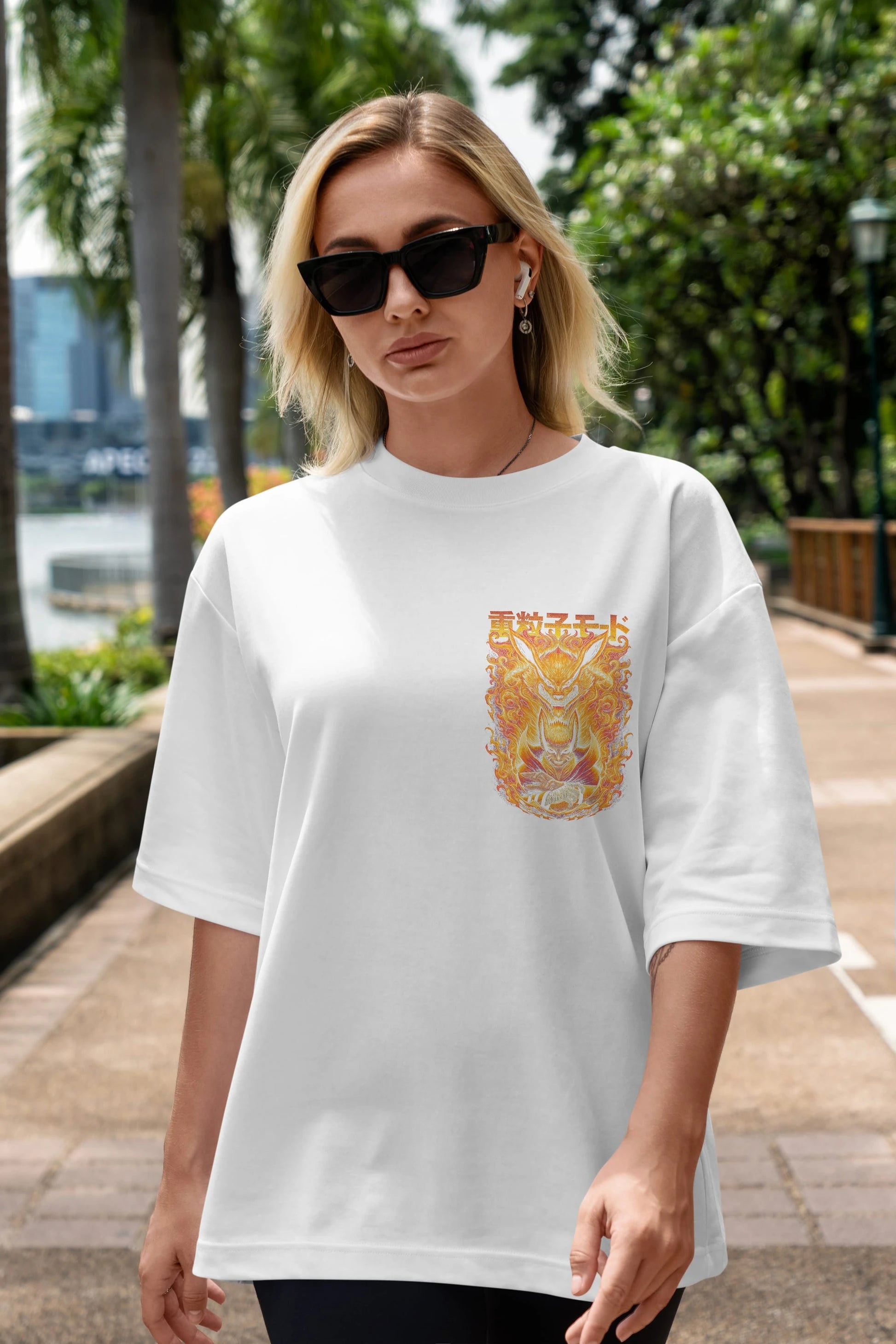 NARUTO KYUUBI 1 Ön Sol Baskılı Oversize t-shirt Erkek Kadın Unisex %100 Pamuk Bisiklet Yaka tişort
