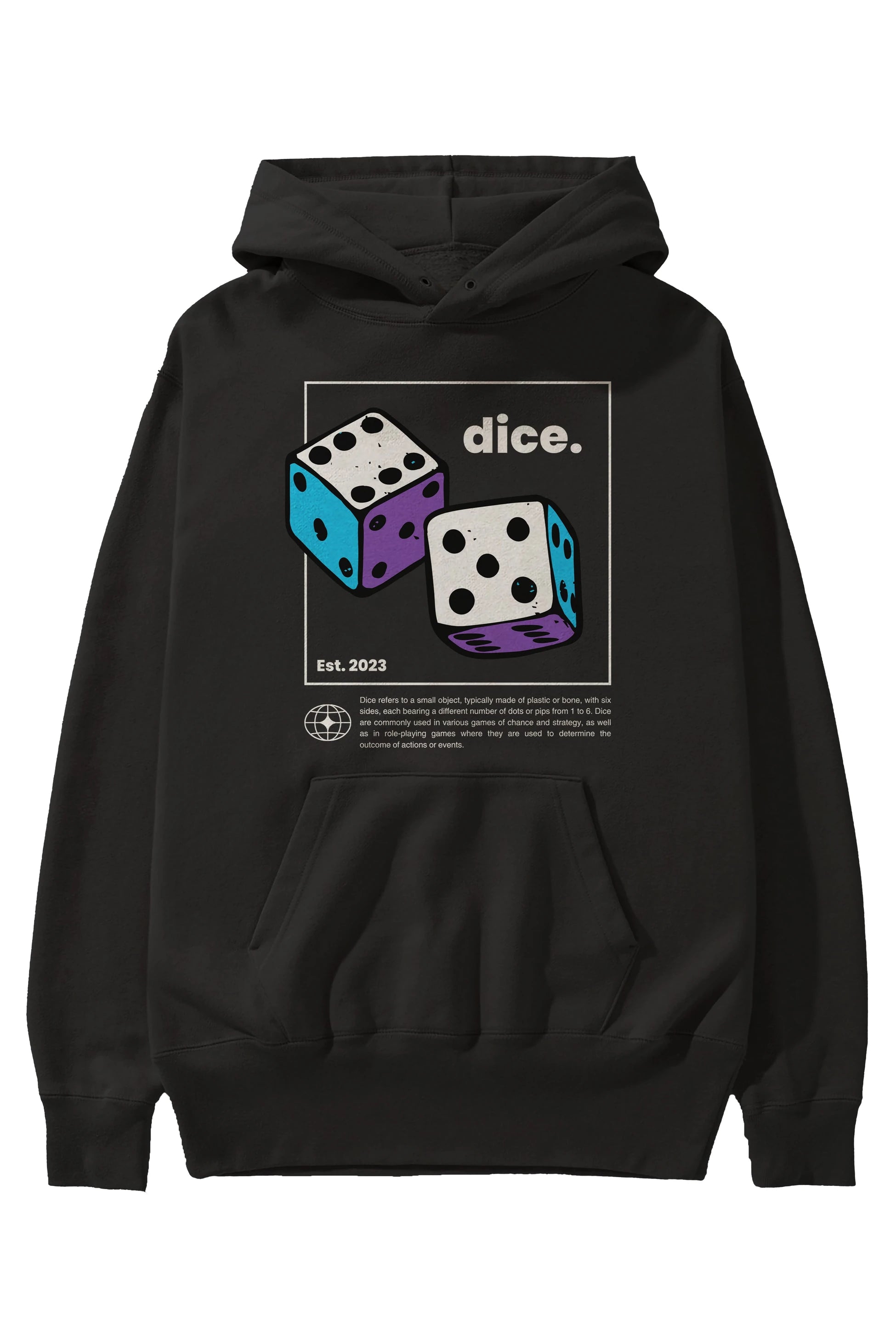 Dice Yazılı Ön Baskılı Oversize Hoodie Kapüşonlu Sweatshirt Erkek Kadın Unisex