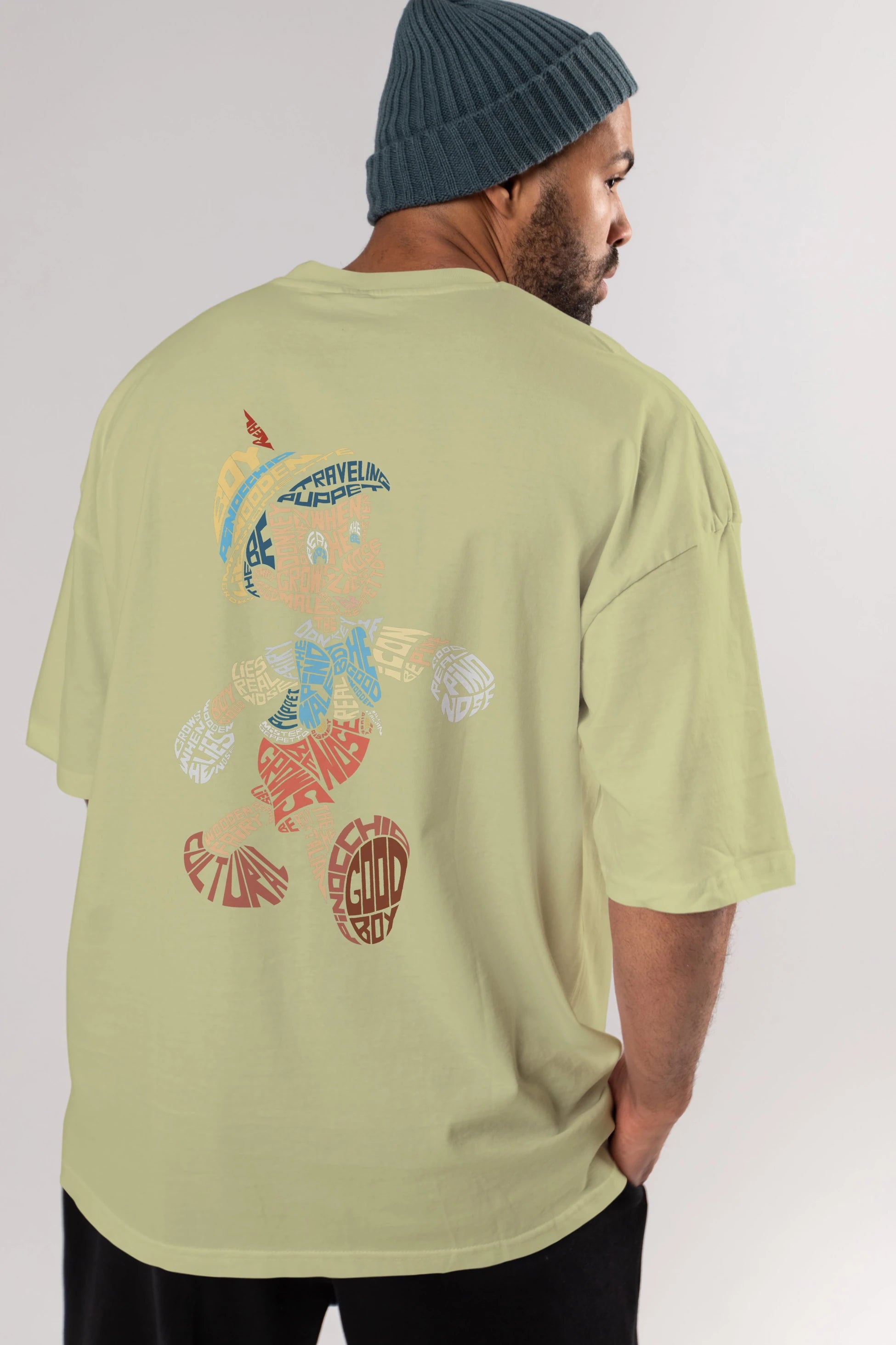 Pinokio Arka Baskılı Oversize t-shirt %100 pamuk Erkek Kadın Unisex