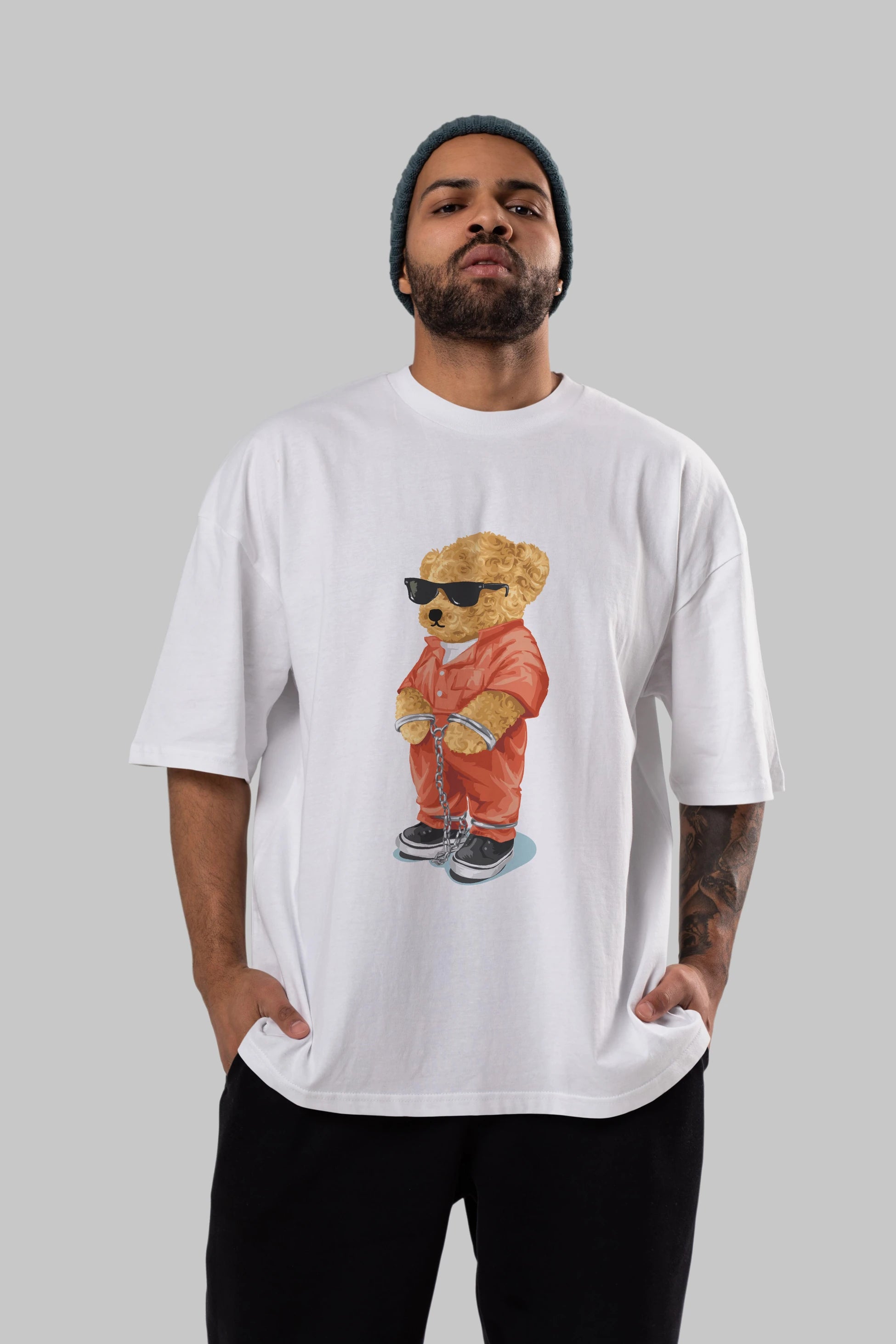 Teddy Bear Kodes Ön Baskılı Oversize t-shirt Erkek Kadın Unisex %100 Pamuk
