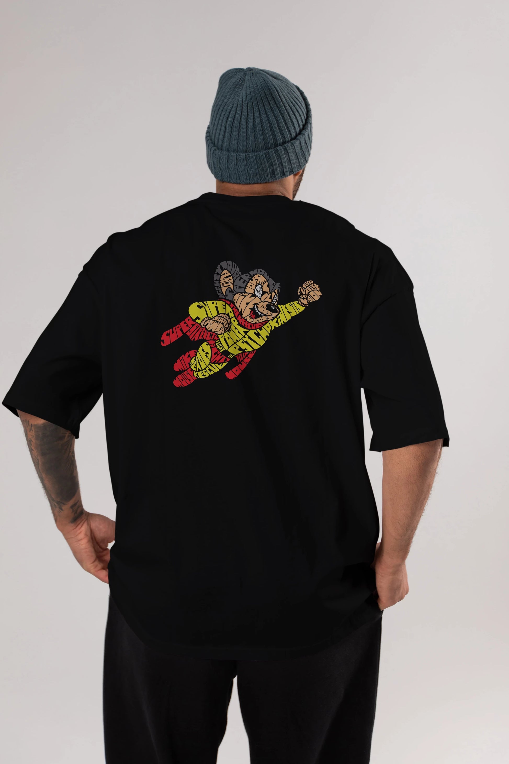 Mighty Mouse Arka Baskılı Oversize t-shirt %100 pamuk Erkek Kadın Unisex