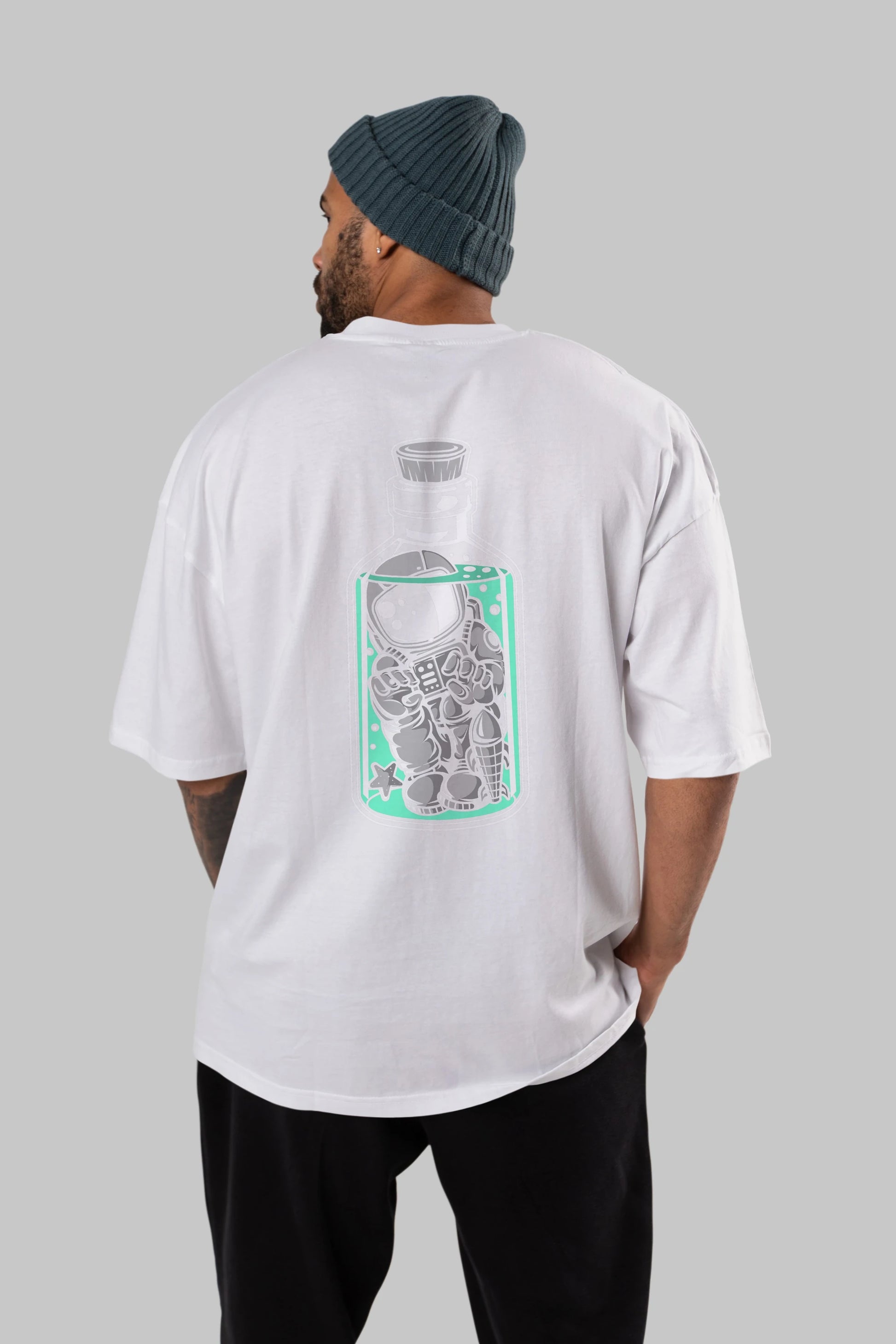 Astronaut in The Bottle Arka Baskılı Oversize t-shirt Erkek Kadın Unisex