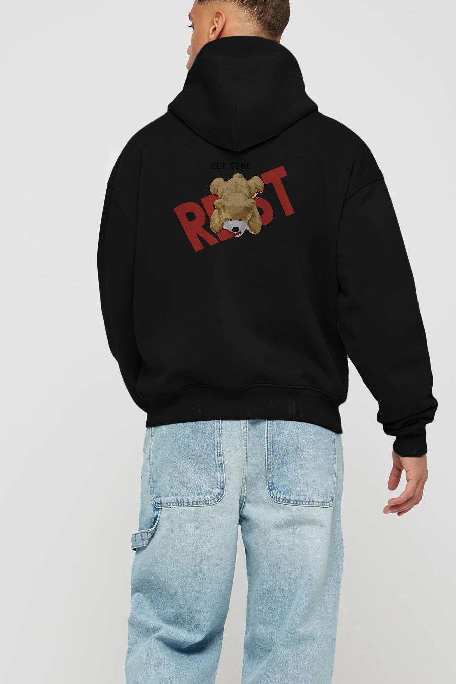 Teddy Bear Rest Arka Baskılı Hoodie Oversize Kapüşonlu Sweatshirt Erkek Kadın Unisex