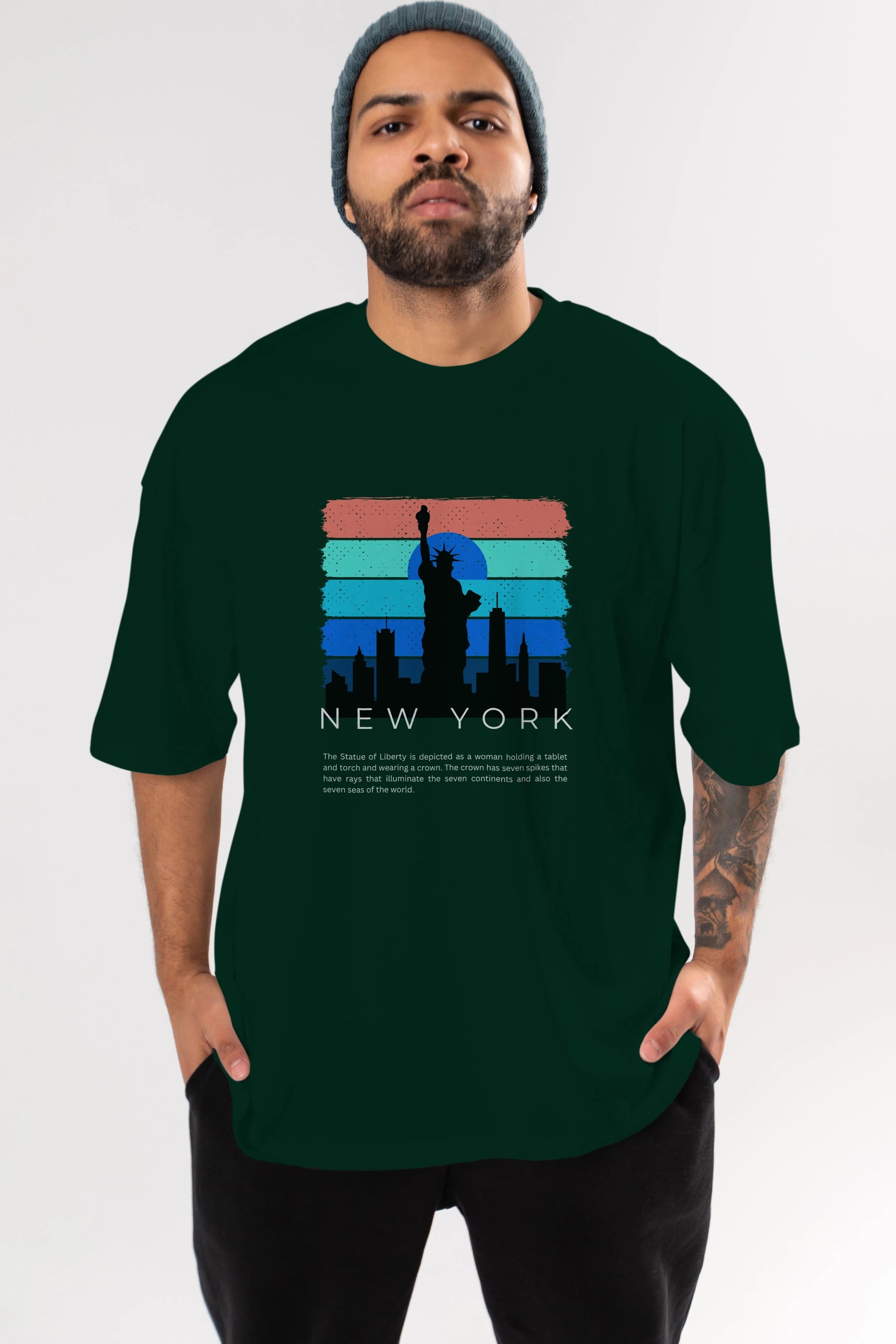 New York Yazılı Ön Baskılı Oversize t-shirt Erkek Kadın Unisex