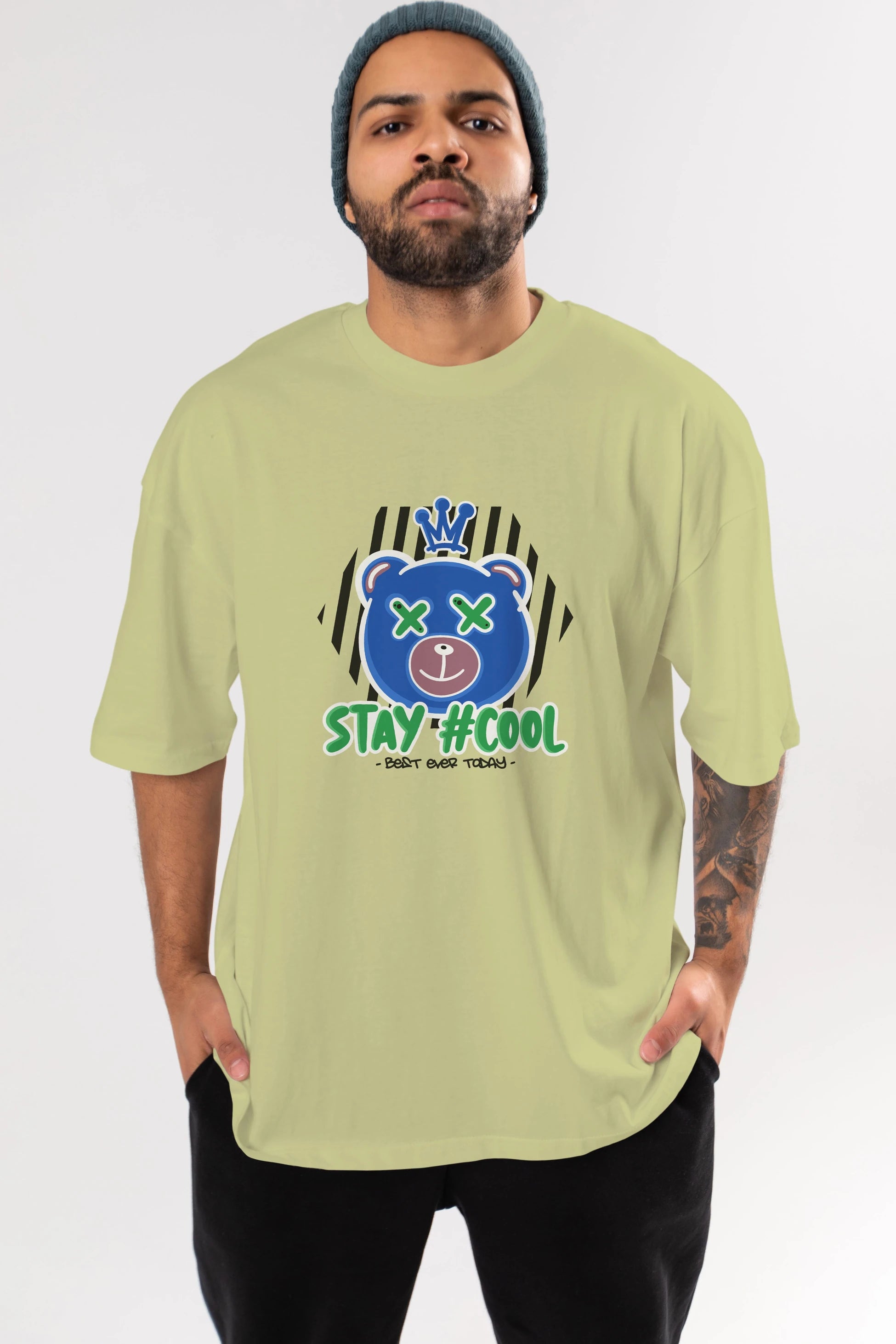 Stay Cool Bear Ön Baskılı Oversize t-shirt Erkek Kadın Unisex