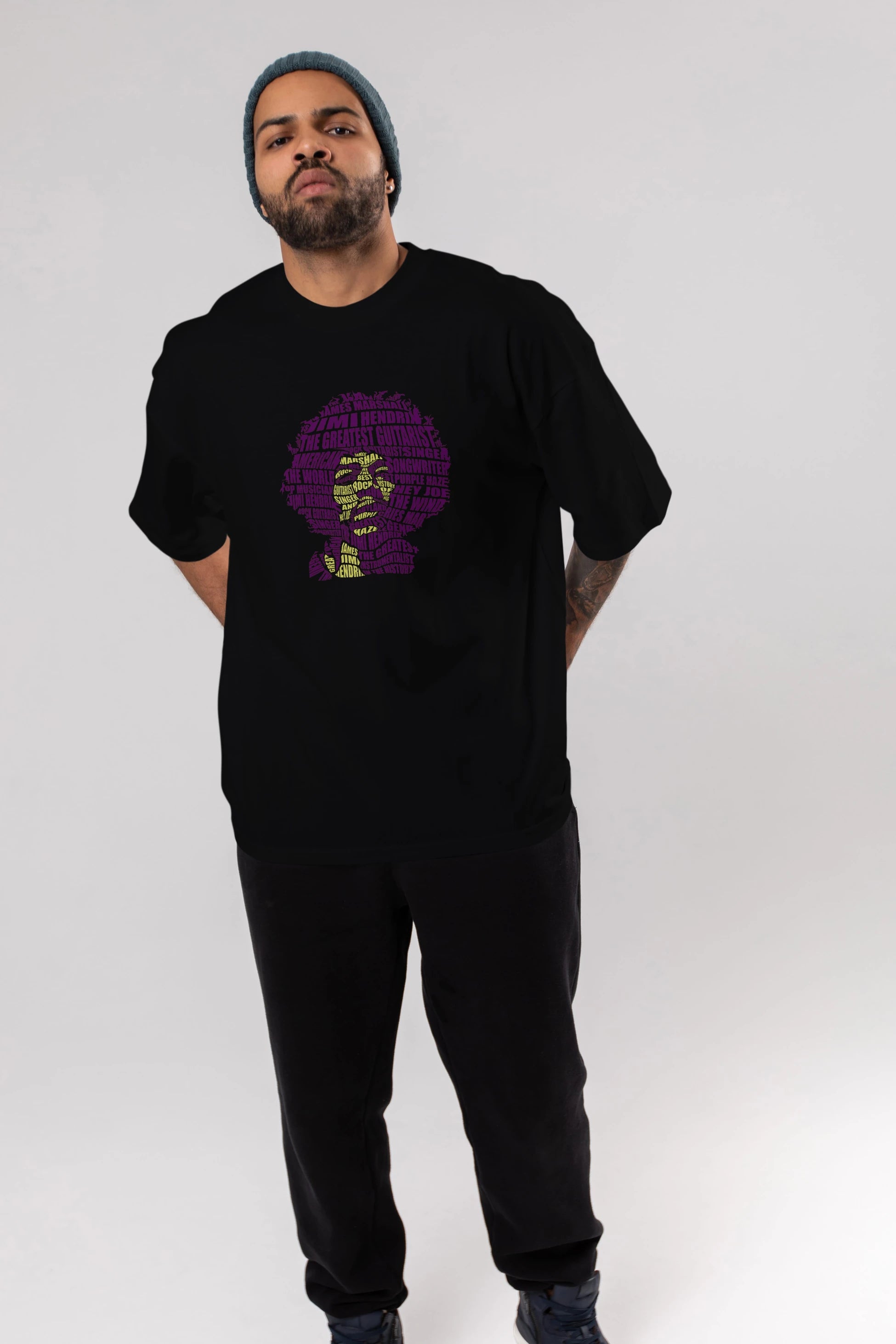 Jimmy Hendrix Calligram Ön Baskılı Oversize t-shirt %100 pamuk Erkek Kadın Unisex