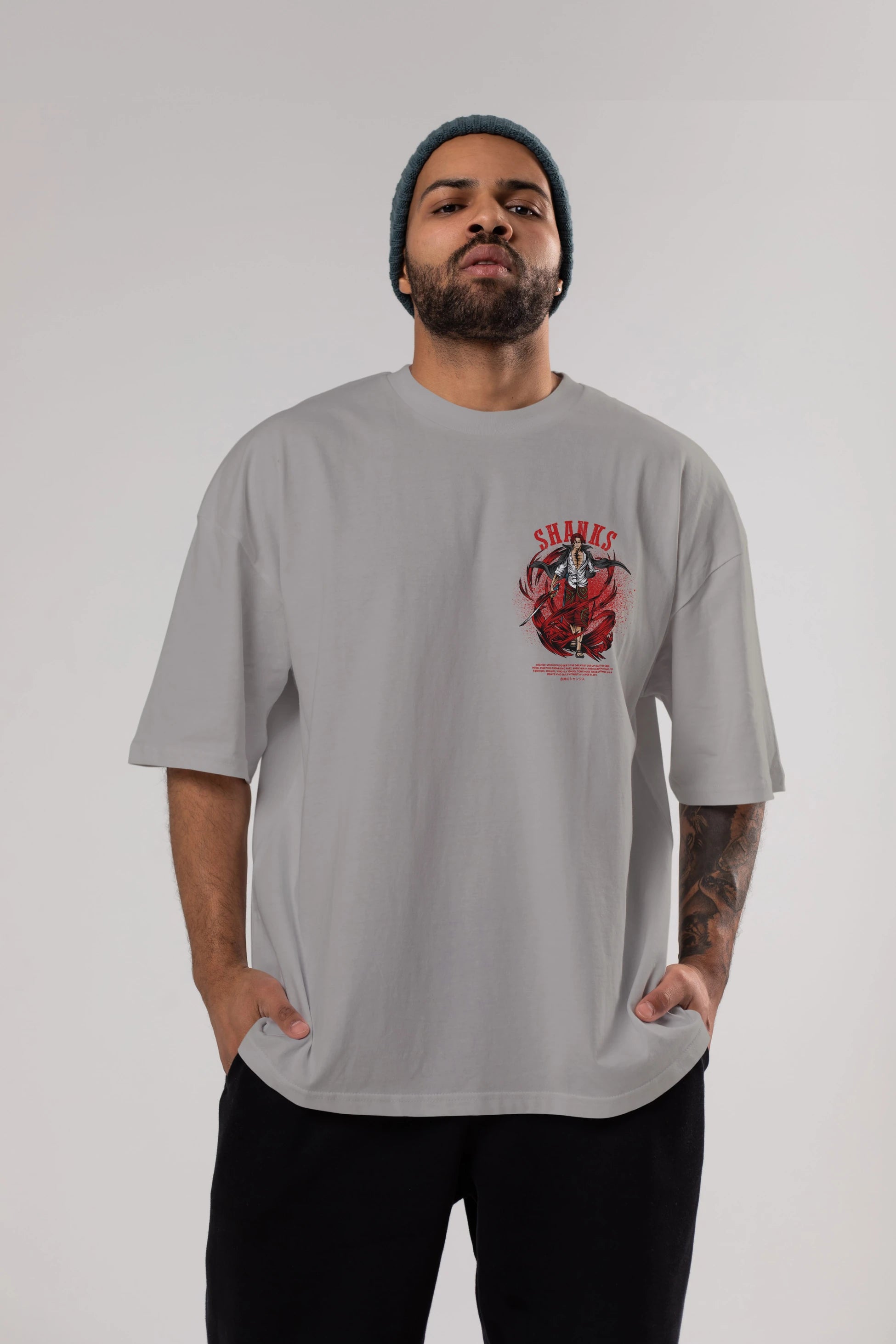 Shanks Ön Sol Baskılı Oversize t-shirt Erkek Kadın Unisex %100 Pamuk Bisiklet Yaka tişort