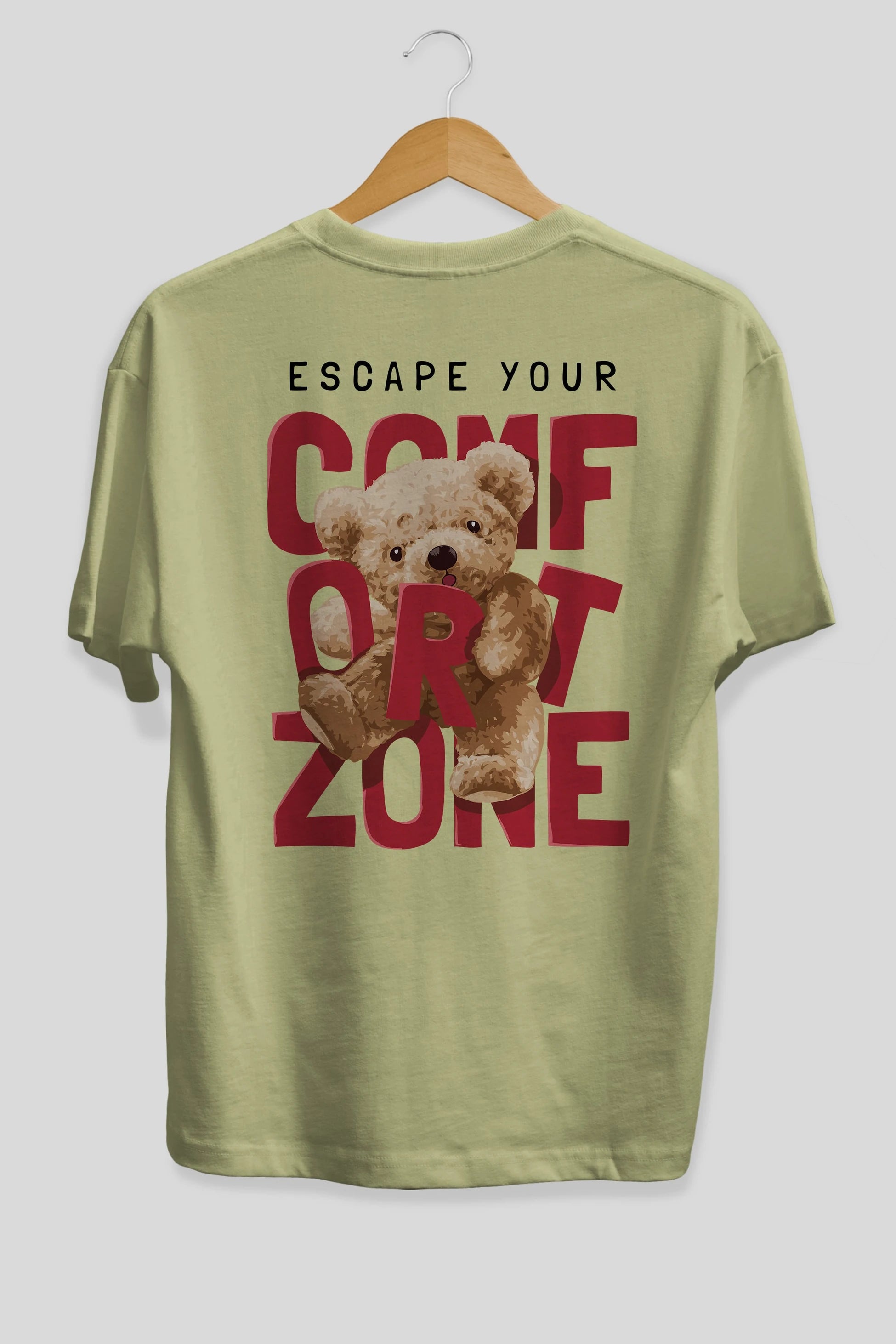 Teddy Bear Escape Comfort Zone Arka Baskılı Oversize t-shirt Erkek Kadın Unisex %100 Pamuk