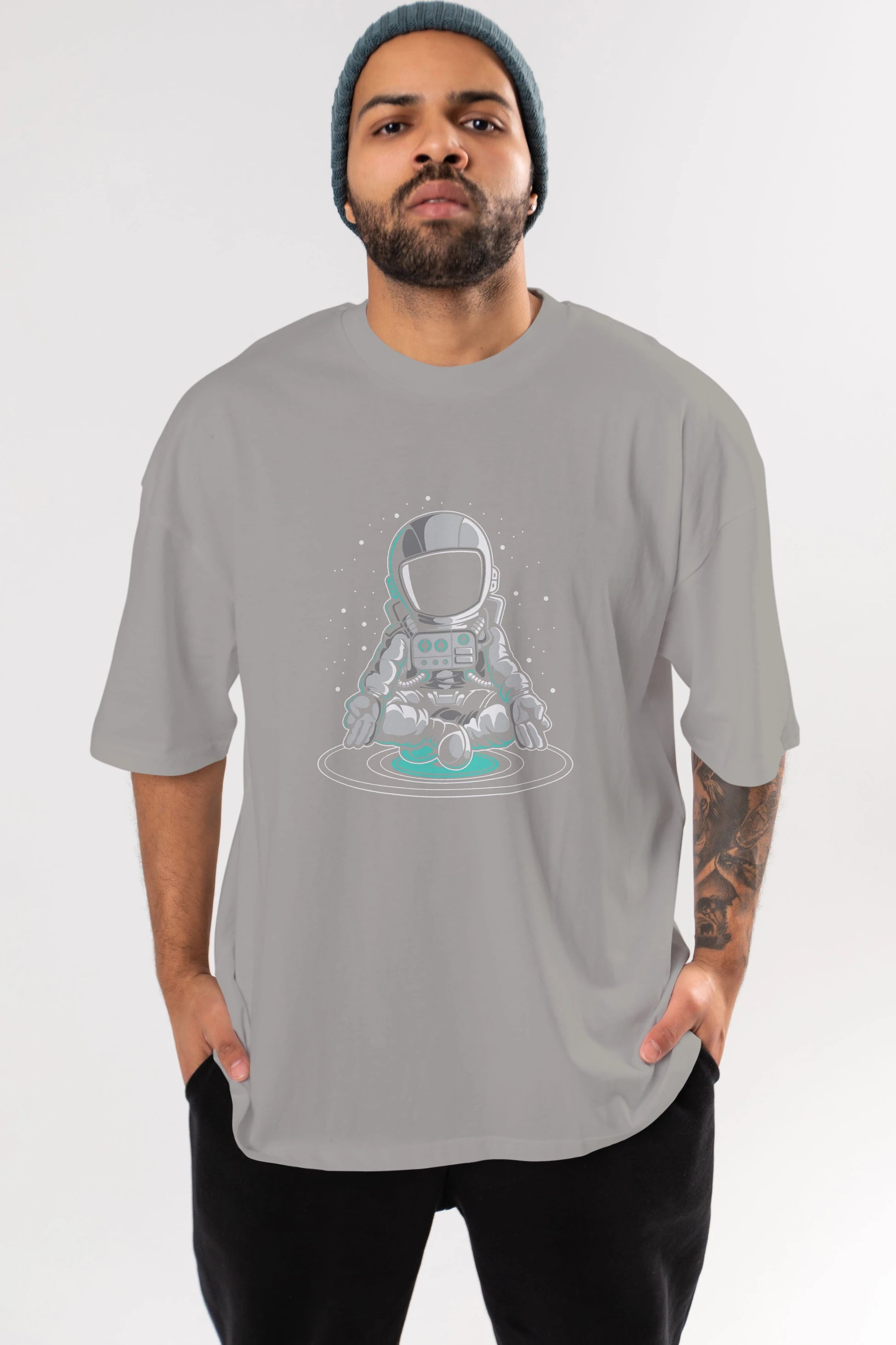 Astronaut Meditation Ön Baskılı Oversize t-shirt Erkek Kadın Unisex