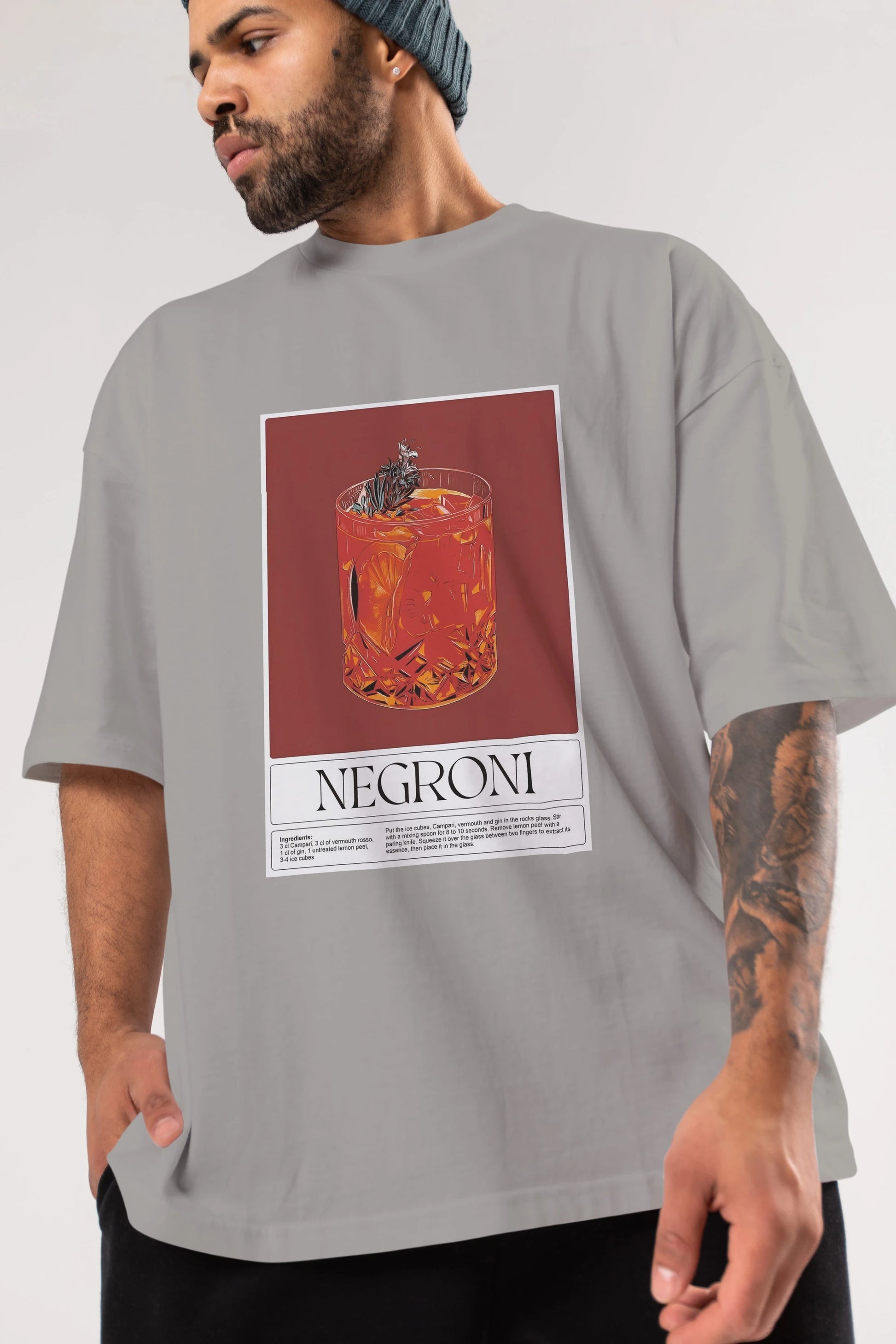 Negroni 2 Ön Baskılı Oversize t-shirt Erkek Kadın Unisex %100 Pamuk Bisiklet Yaka tişort