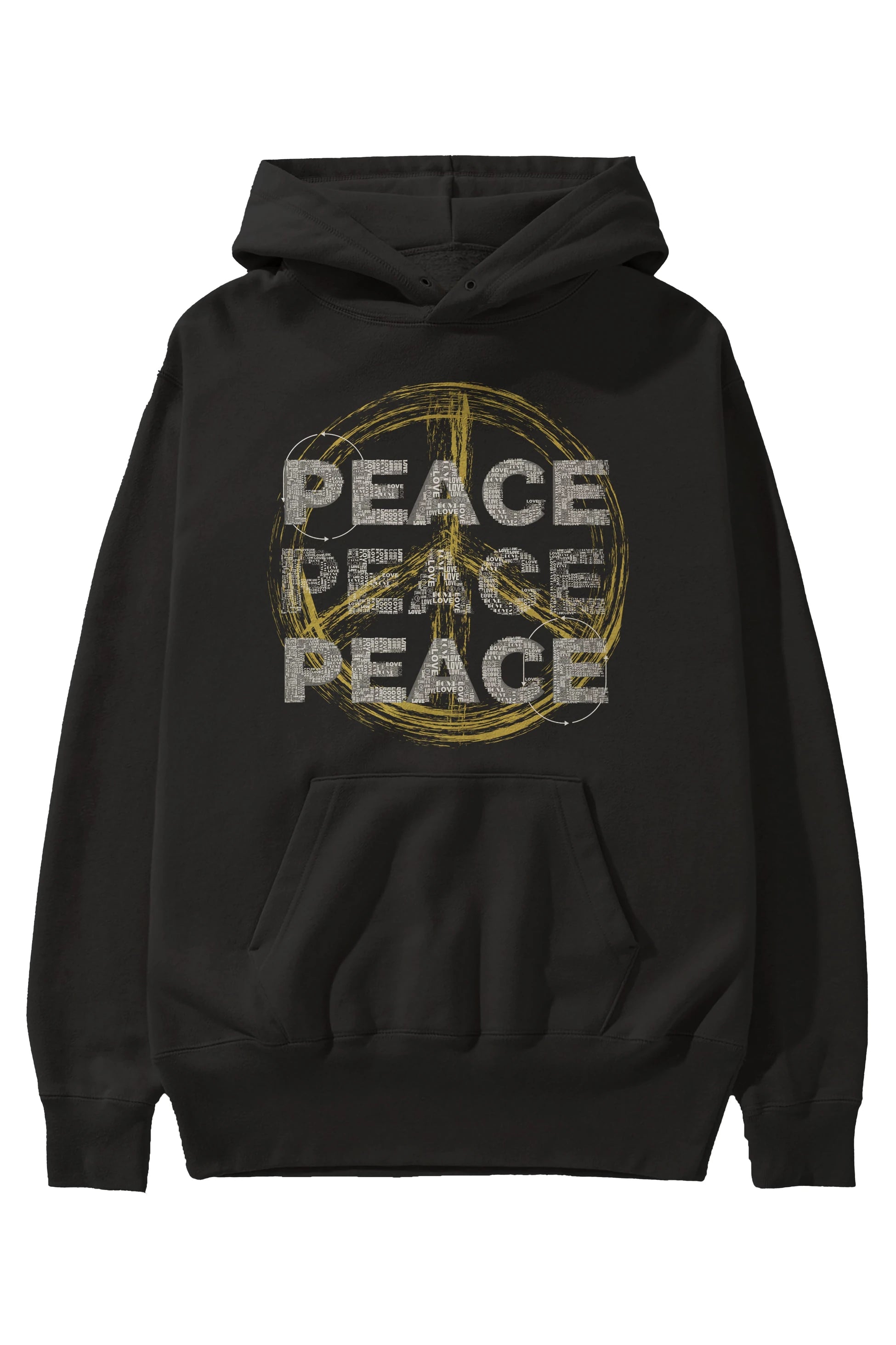 Peace Yazılı Ön Baskılı Oversize Hoodie Kapüşonlu Sweatshirt Erkek Kadın Unisex