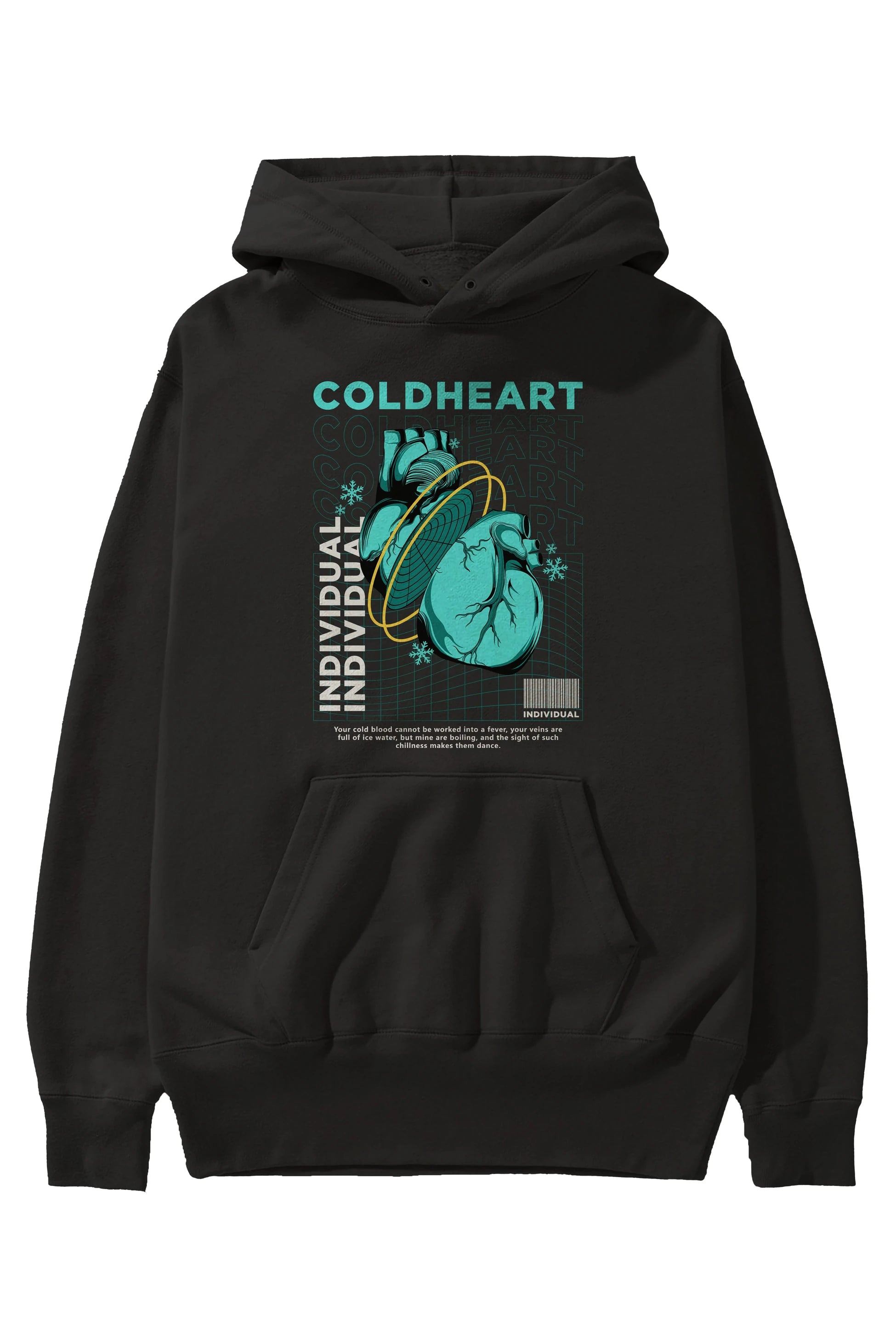 Cold Heart Ön Baskılı Hoodie Oversize Kapüşonlu Sweatshirt Erkek Kadın Unisex