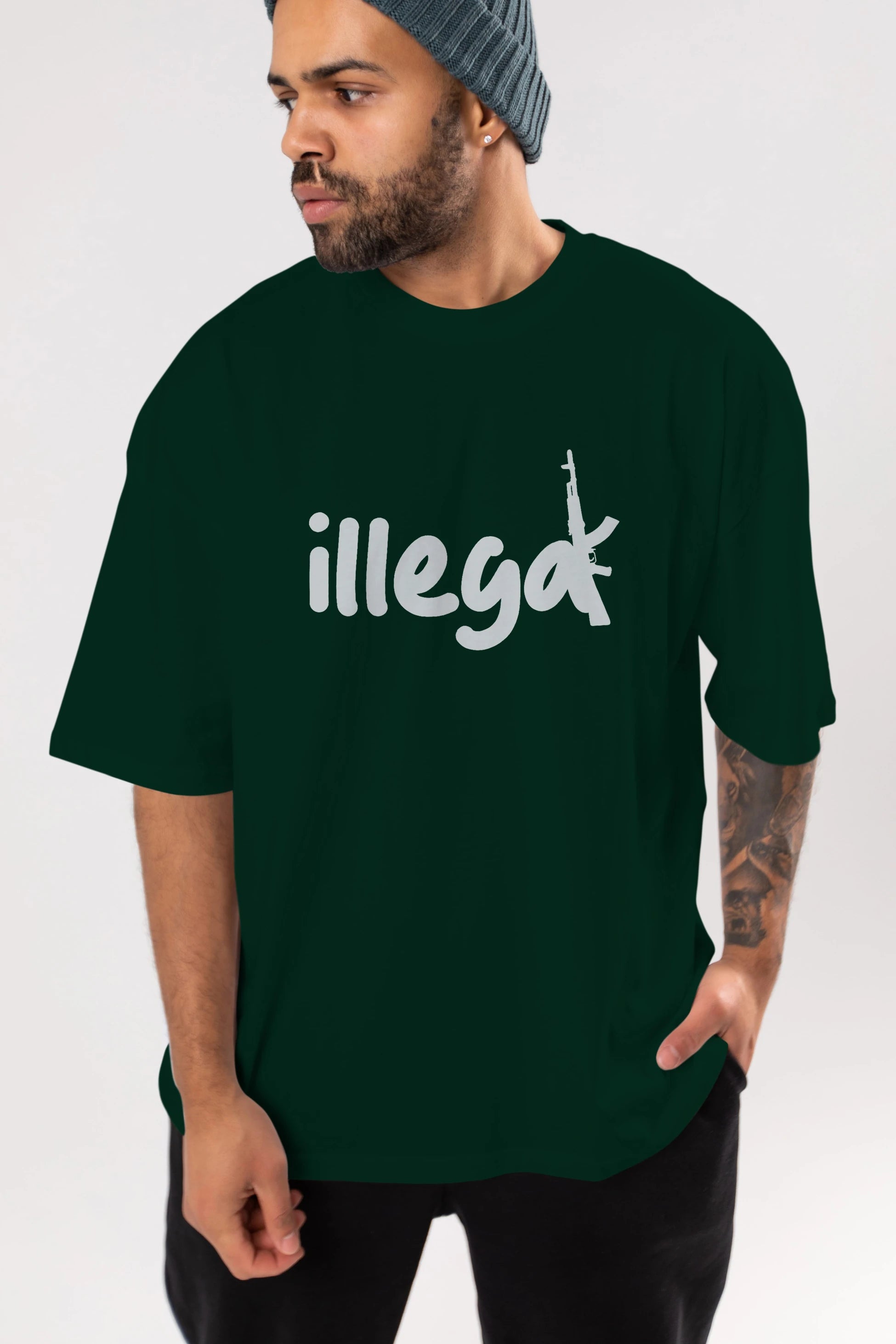 illegal Ön Baskılı Oversize t-shirt %100 pamuk Erkek Kadın Unisex