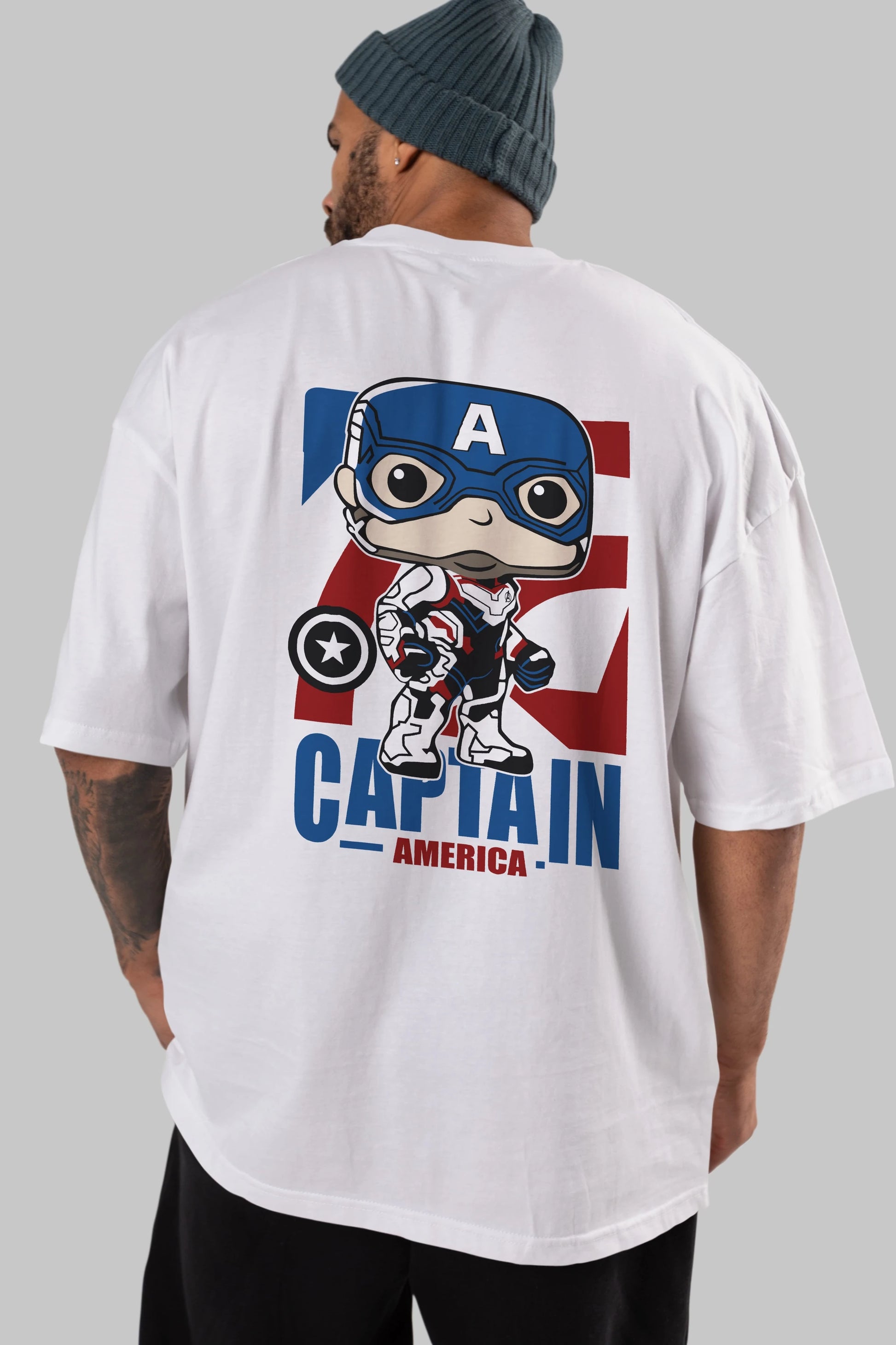 Captain America Arka Baskılı Oversize t-shirt Erkek Kadın Unisex %100 Pamuk Bisiklet Yaka tişort