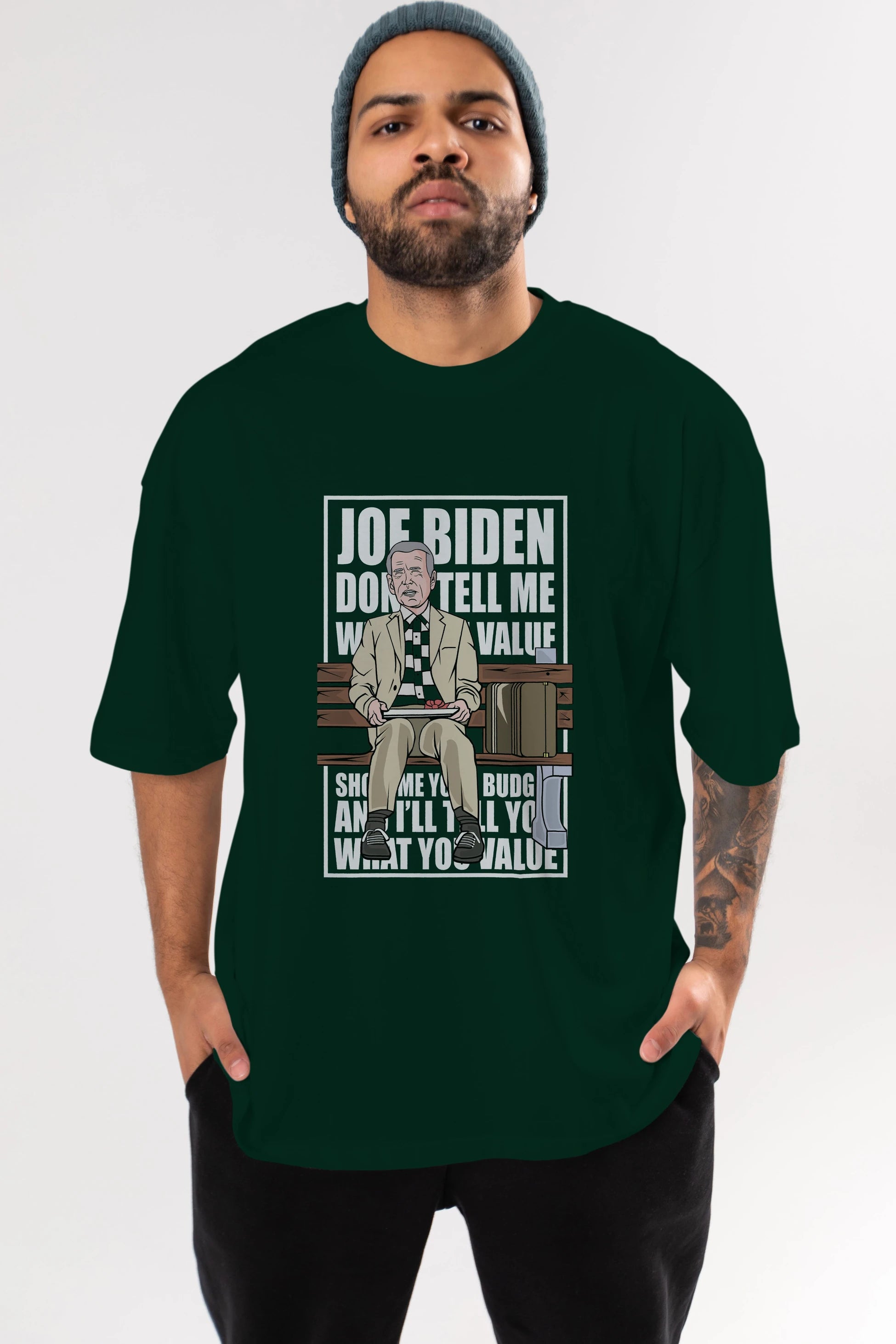 Joe Biden Forest Gump Ön Baskılı Oversize t-shirt Erkek Kadın Unisex %100 Pamuk tişort