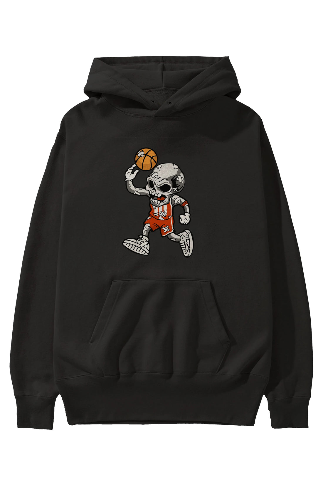 Skull Basketball Ön Baskılı Hoodie Oversize Kapüşonlu Sweatshirt Erkek Kadın Unisex