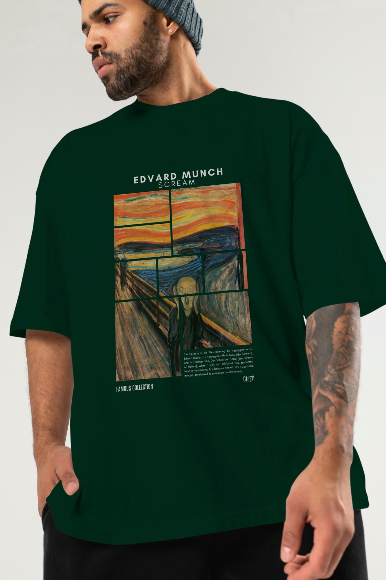 Edvard Munch Scream ön Baskılı Oversize t-shirt Erkek Kadın Bisiklet Yaka Pamuk tişort