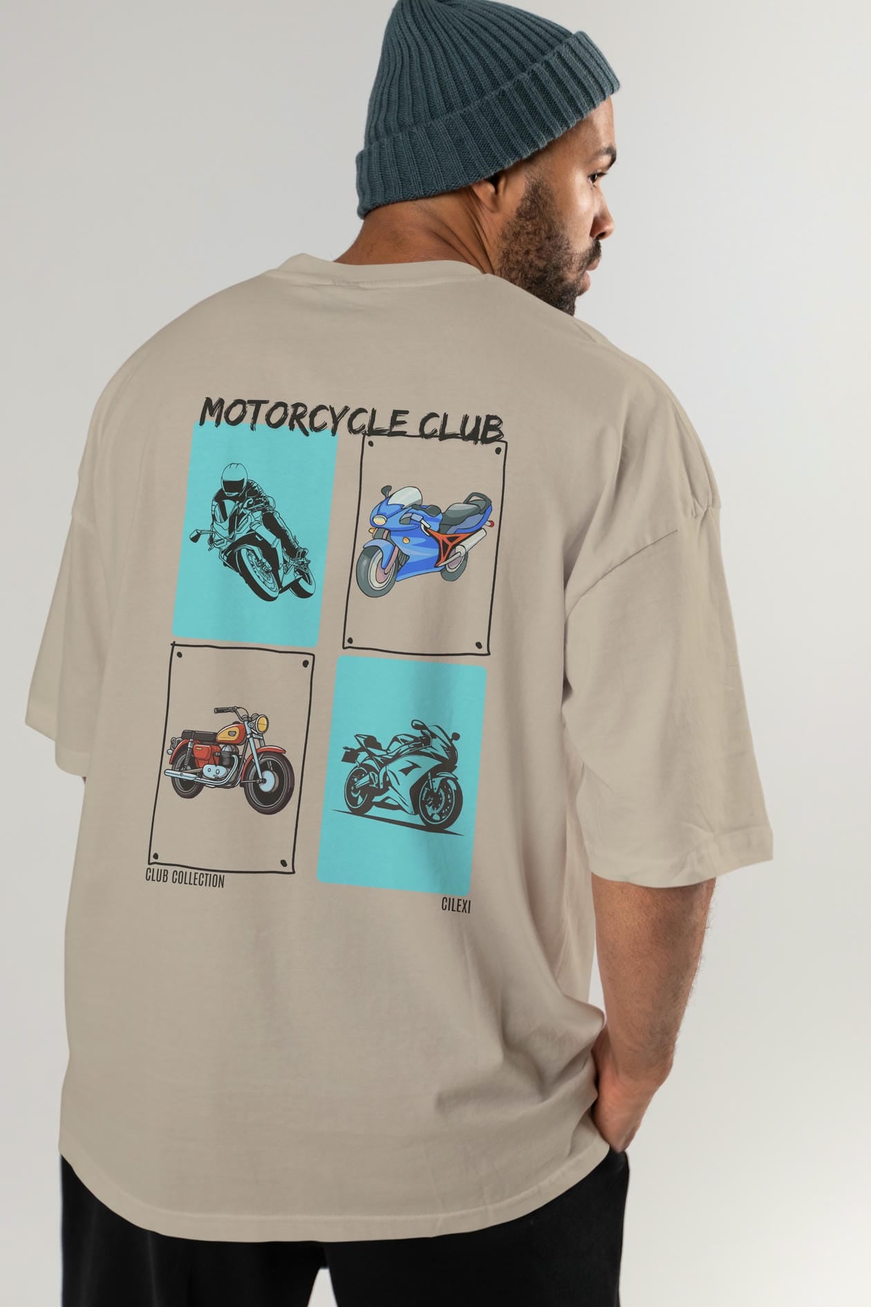 Motorcycle Club Arka Baskılı Oversize t-shirt Erkek Kadın %100 Pamuk Bisiklet Yaka tişort