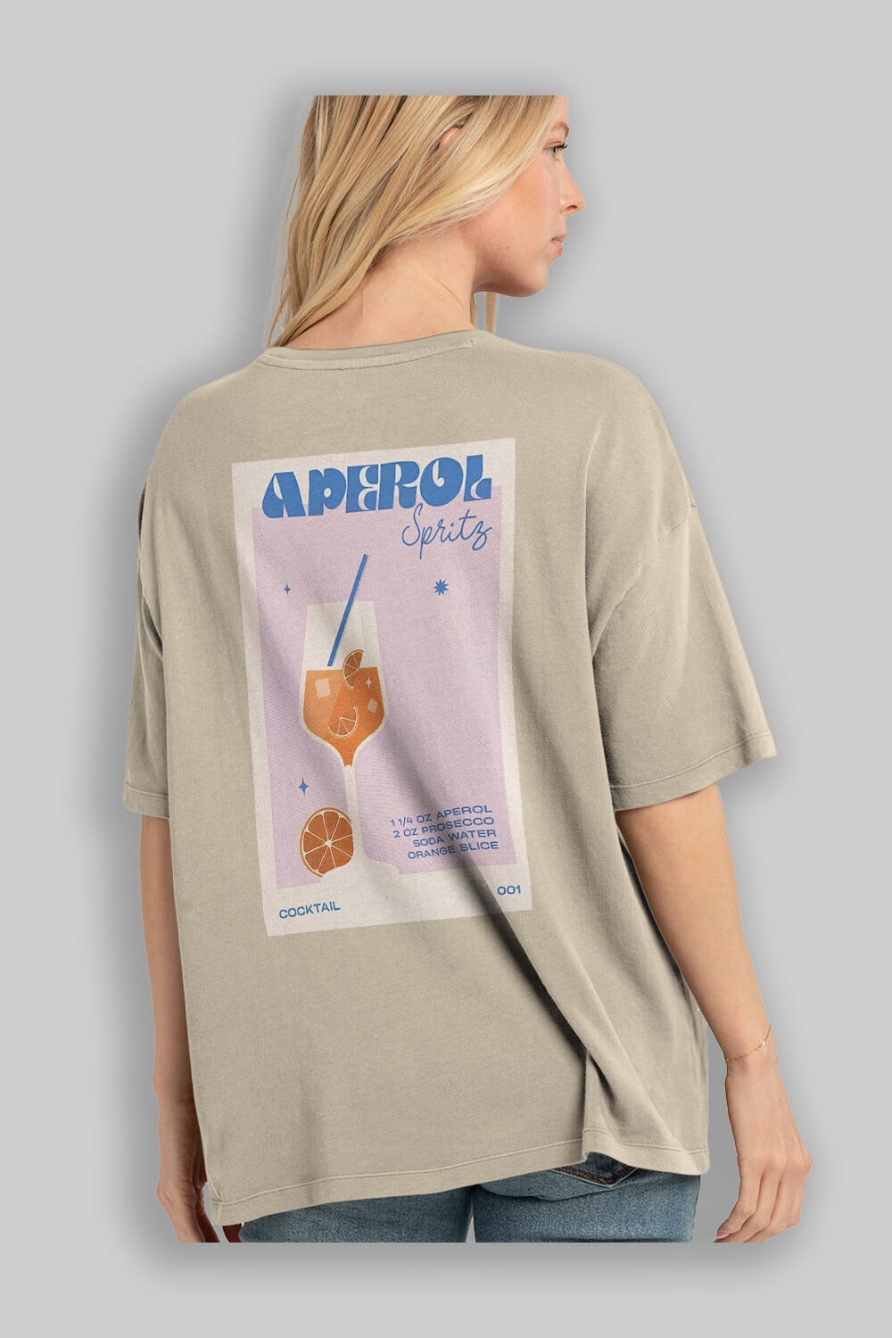 Aperol Spritz Arka Baskılı Oversize t-shirt Erkek Kadın Unisex %100 Pamuk Bisiklet Yaka tişort