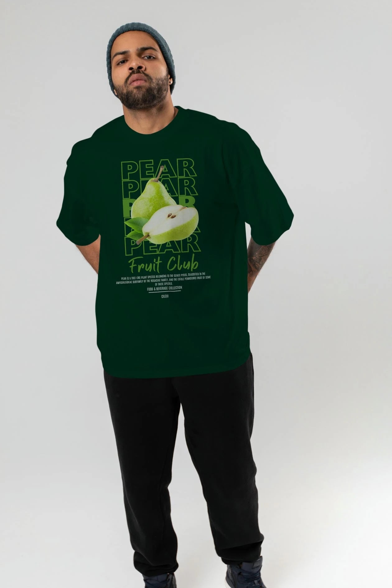 Pear Ön Baskılı Oversize t-shirt Erkek Kadın Pamuk Bisiklet Yaka tişort