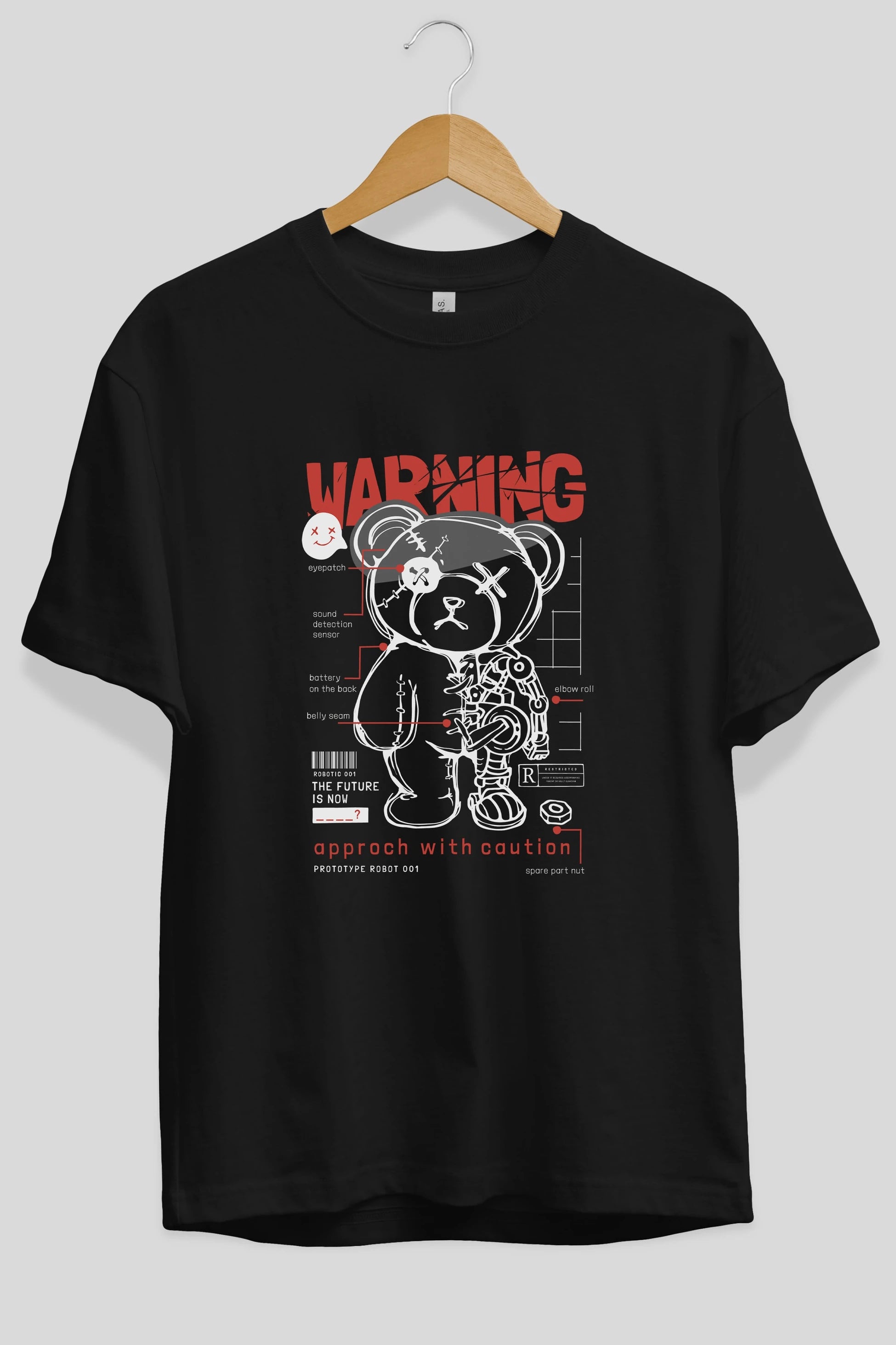 Teddy Bear Warning Ön Baskılı Oversize t-shirt Erkek Kadın Unisex