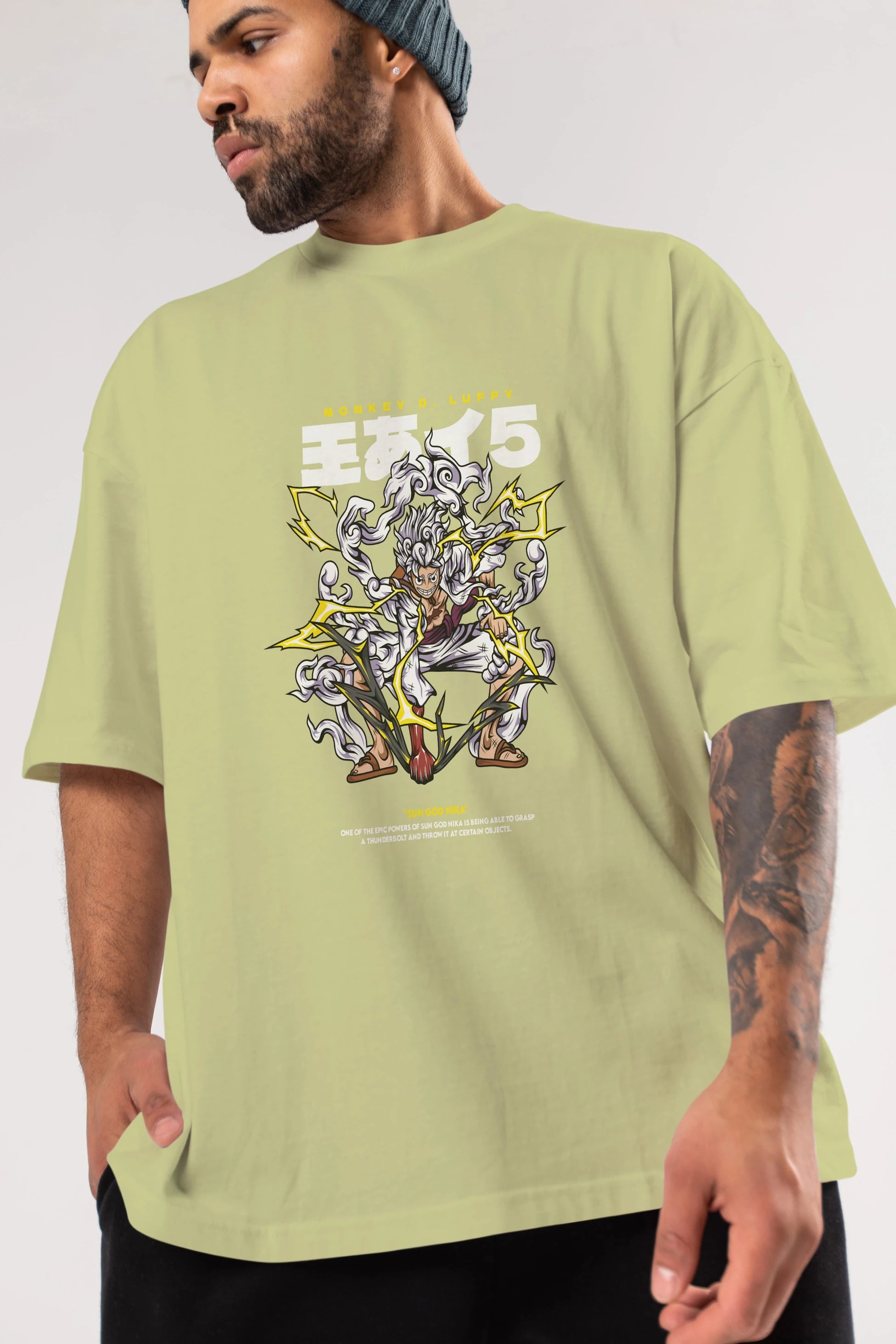 Monkey D. Luffy GEAR5 1 Anime Ön Baskılı Oversize t-shirt %100 pamuk Erkek Kadın Unisex