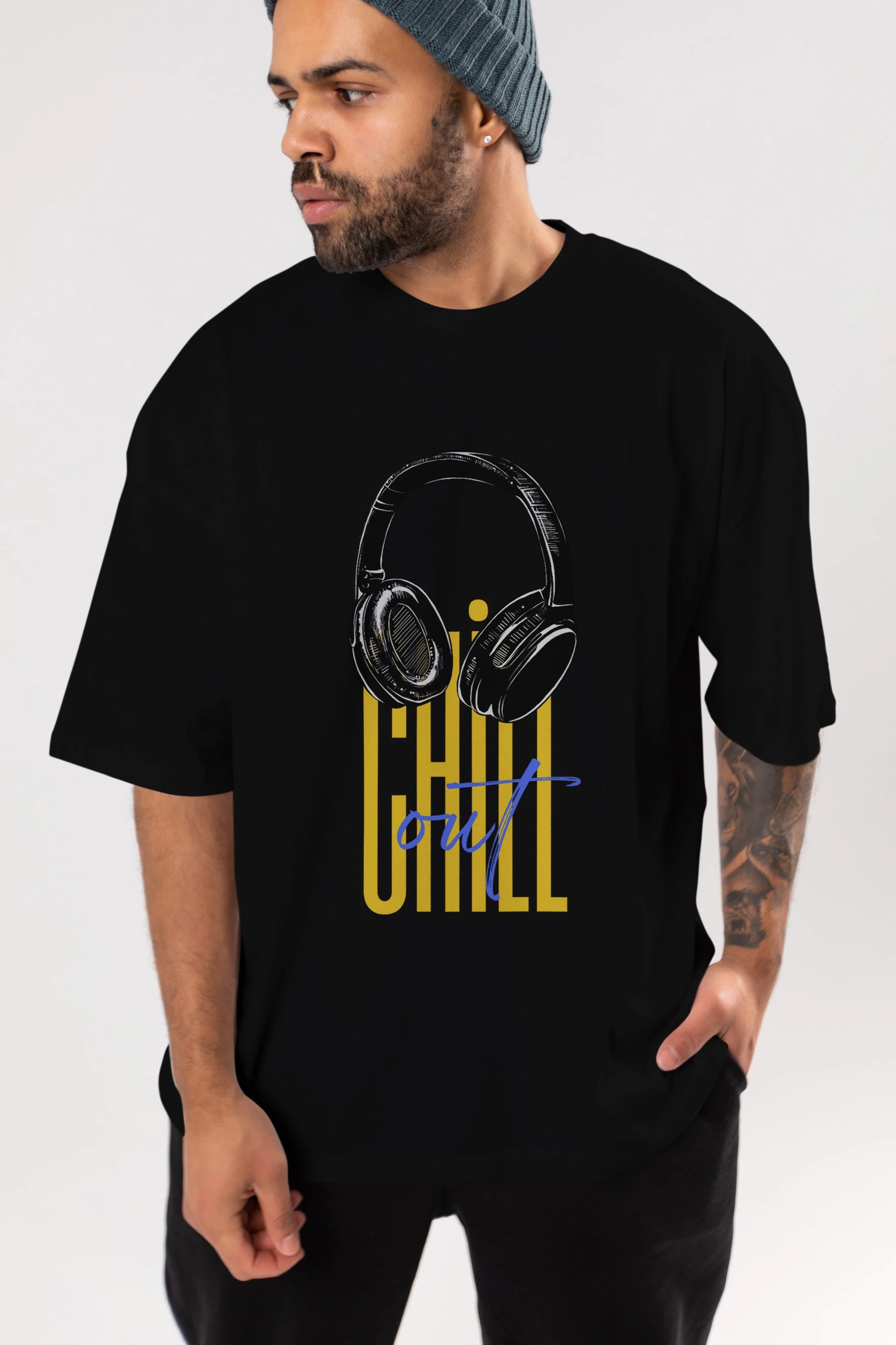Chill Out Yazılı Ön Baskılı Oversize t-shirt Erkek Kadın Unisex