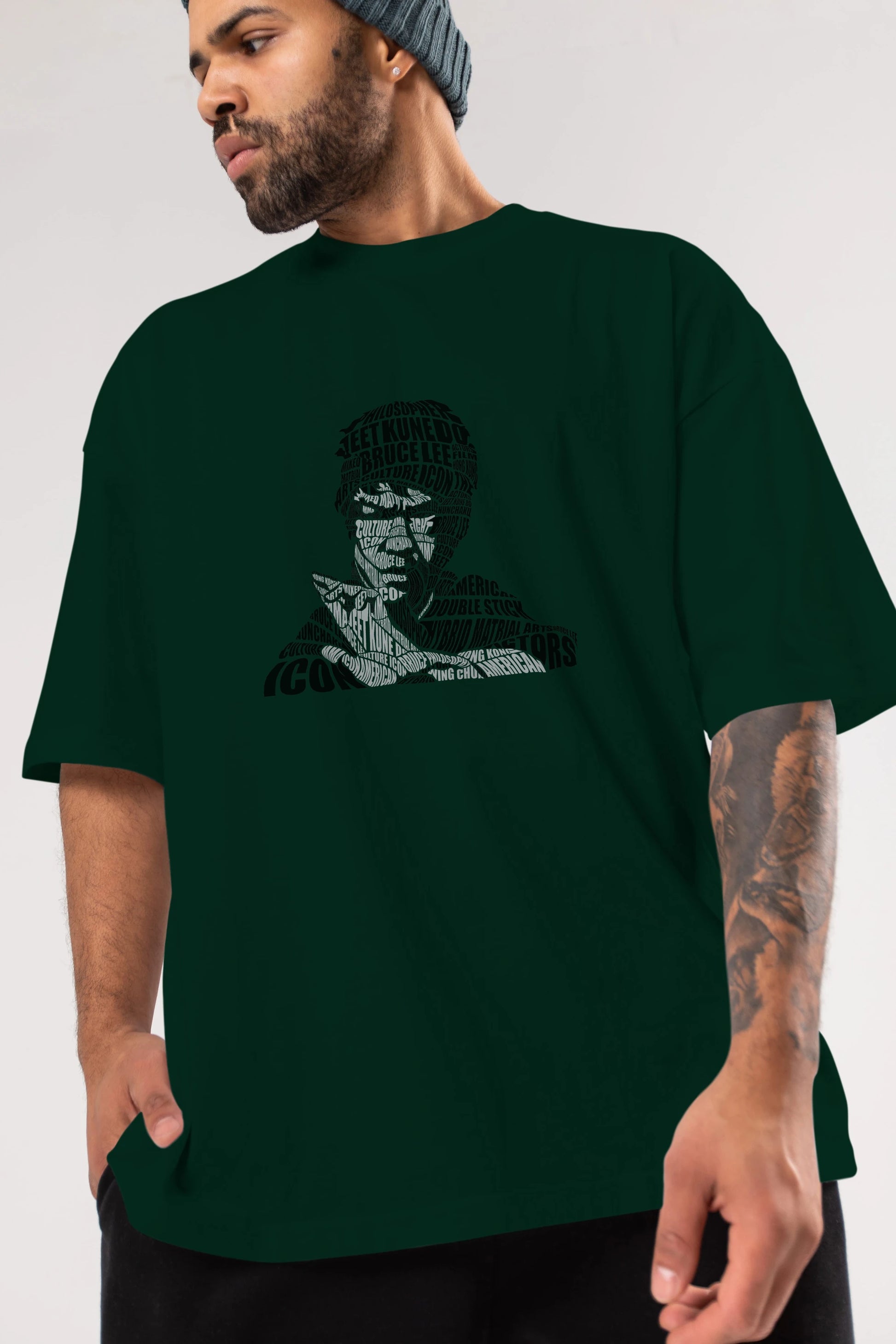 Bruce Lee Calligram Ön Baskılı Oversize t-shirt %100 pamuk Erkek Kadın Unisex