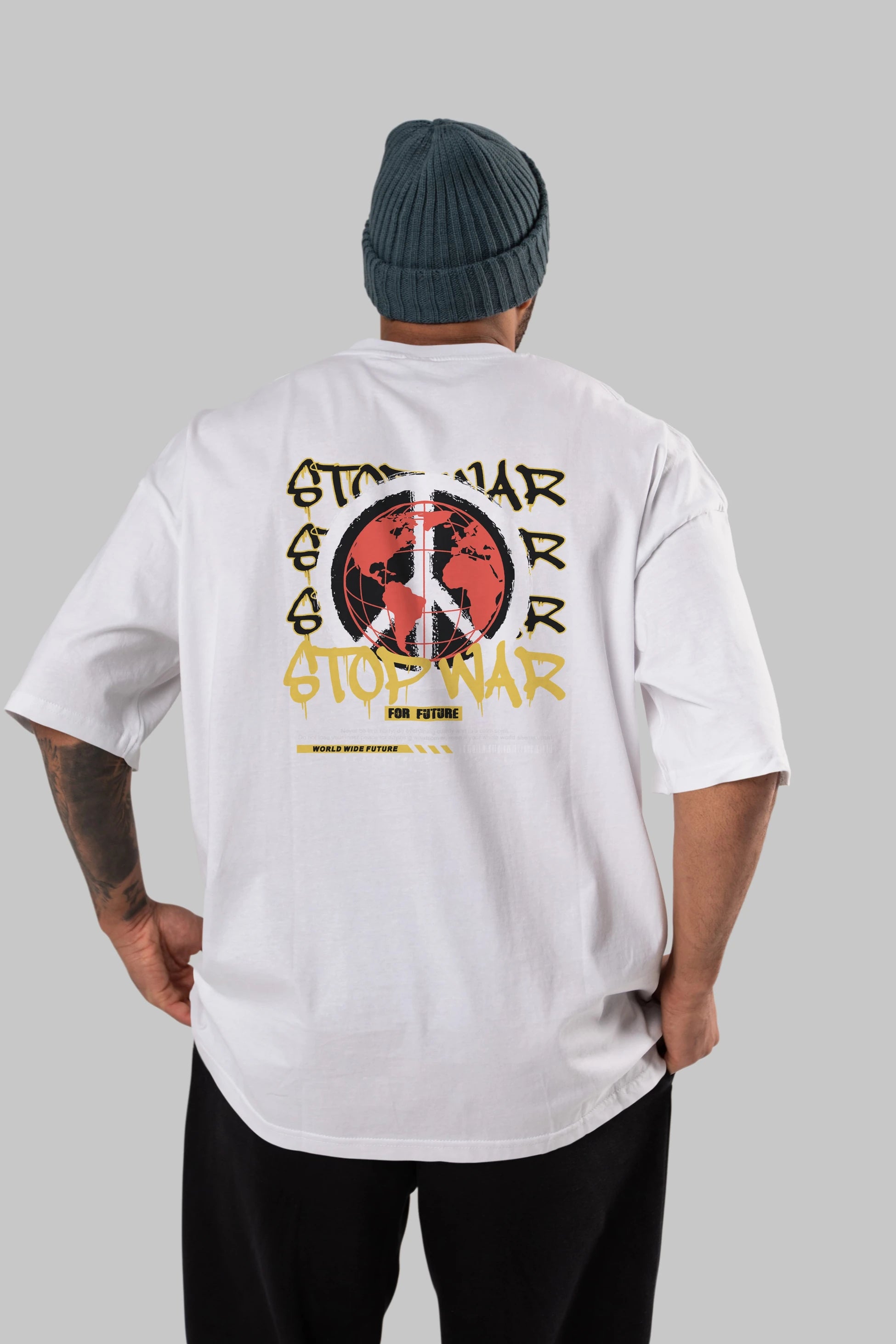Stop War for Future Arka Baskılı Oversize t-shirt Erkek Kadın Unisex