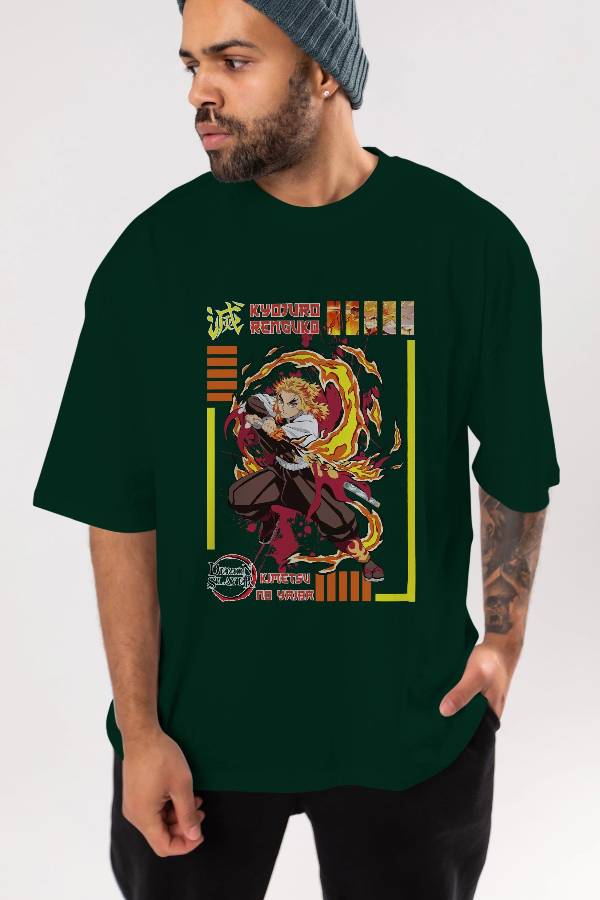 KYOJURO RENGOKU Anime Ön Baskılı Oversize t-shirt %100 pamuk Erkek Kadın Unisex