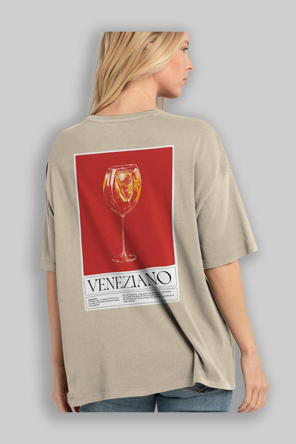 Veneziano Arka Baskılı Oversize t-shirt Erkek Kadın Unisex %100 Pamuk Bisiklet Yaka tişort