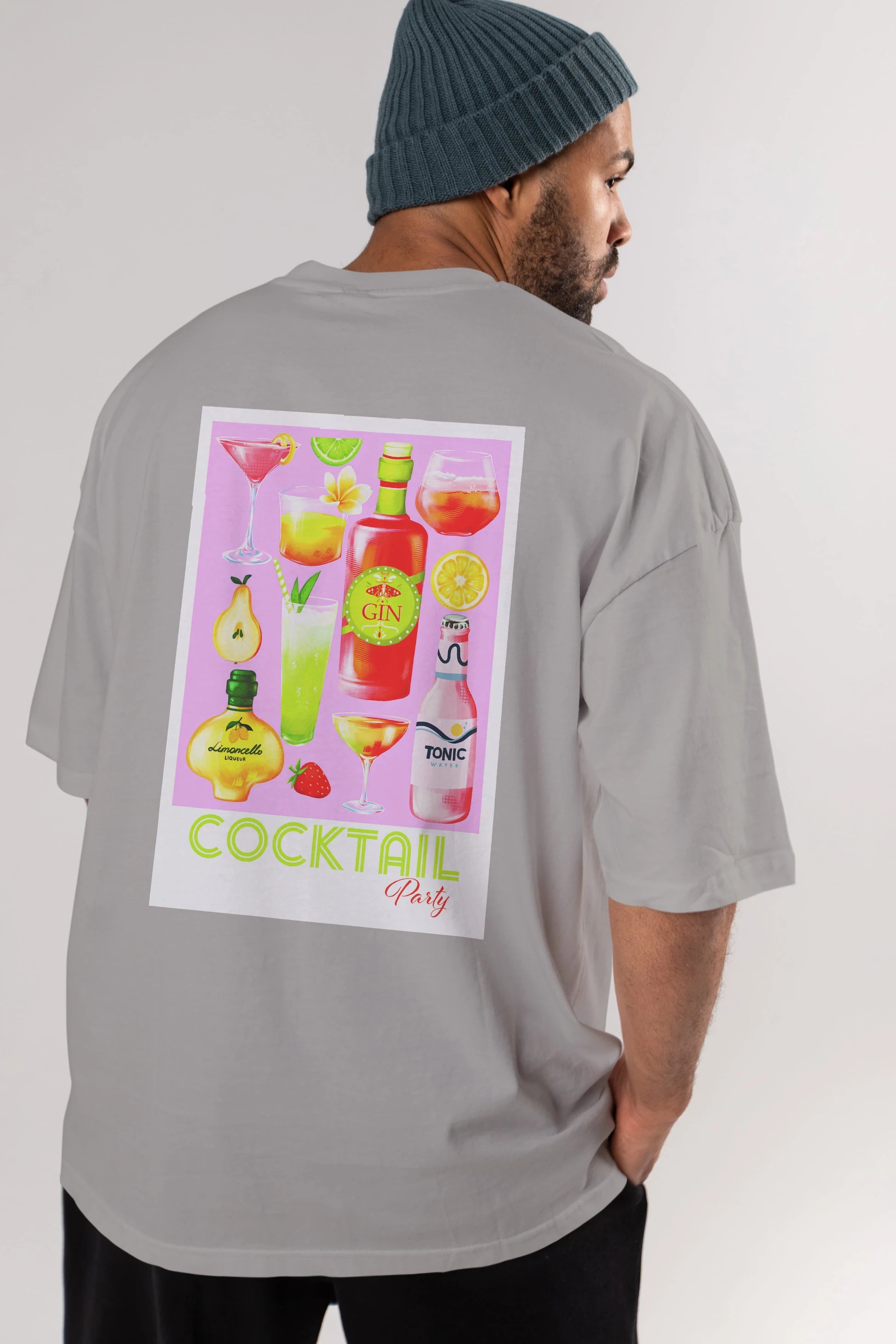 Cocktail Party Arka Baskılı Oversize t-shirt Erkek Kadın Unisex %100 Pamuk Bisiklet Yaka tişort