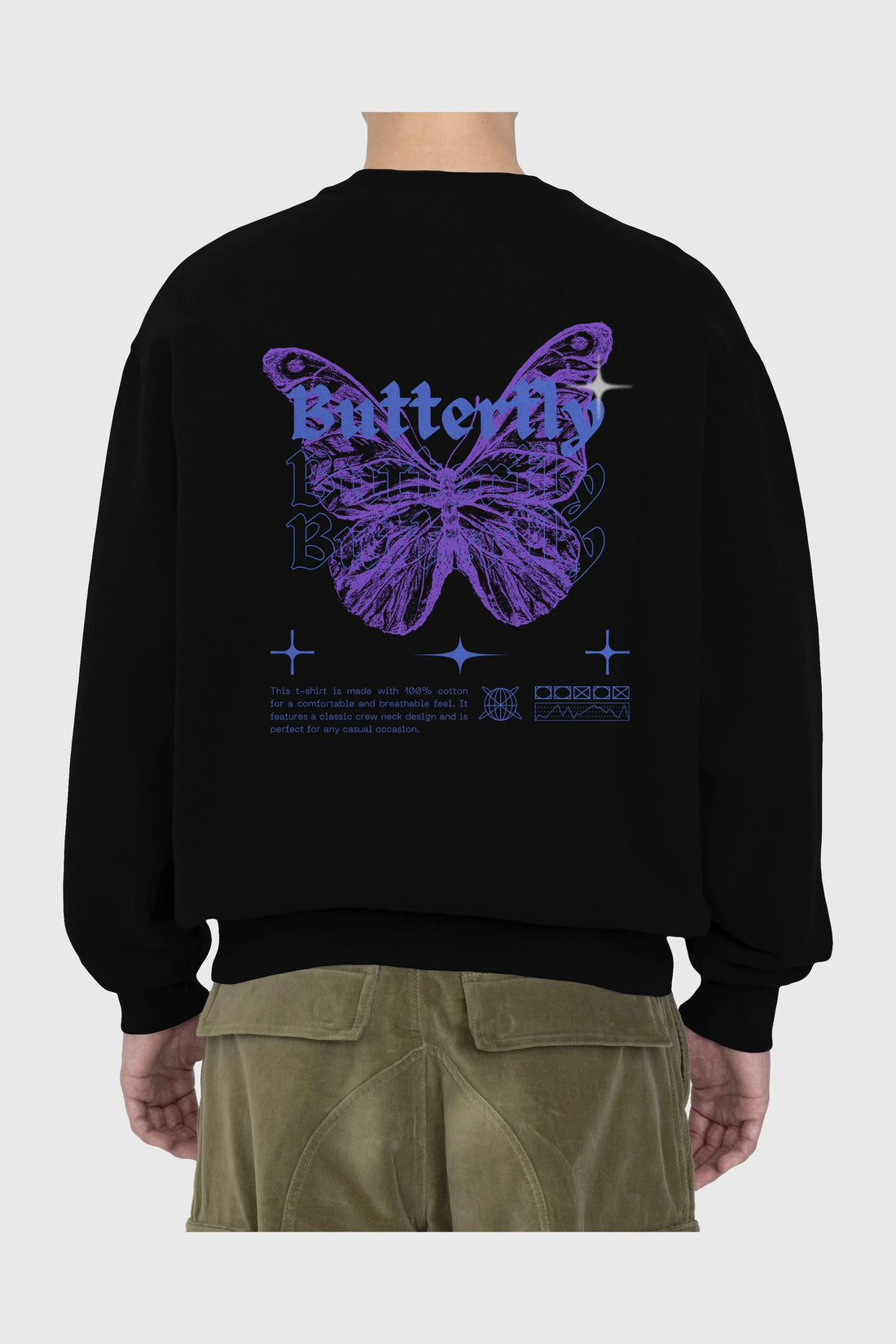 Butterfly Streetwear Arka Baskılı Oversize Sweatshirt Erkek Kadın Unisex