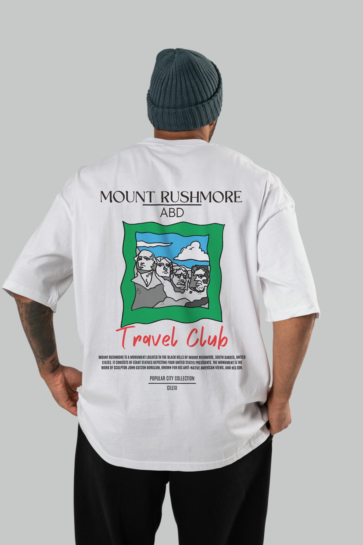 Mount Rushmore ABD Arka Baskılı Oversize t-shirt Erkek Kadın Pamuk Bisiklet Yaka tişort