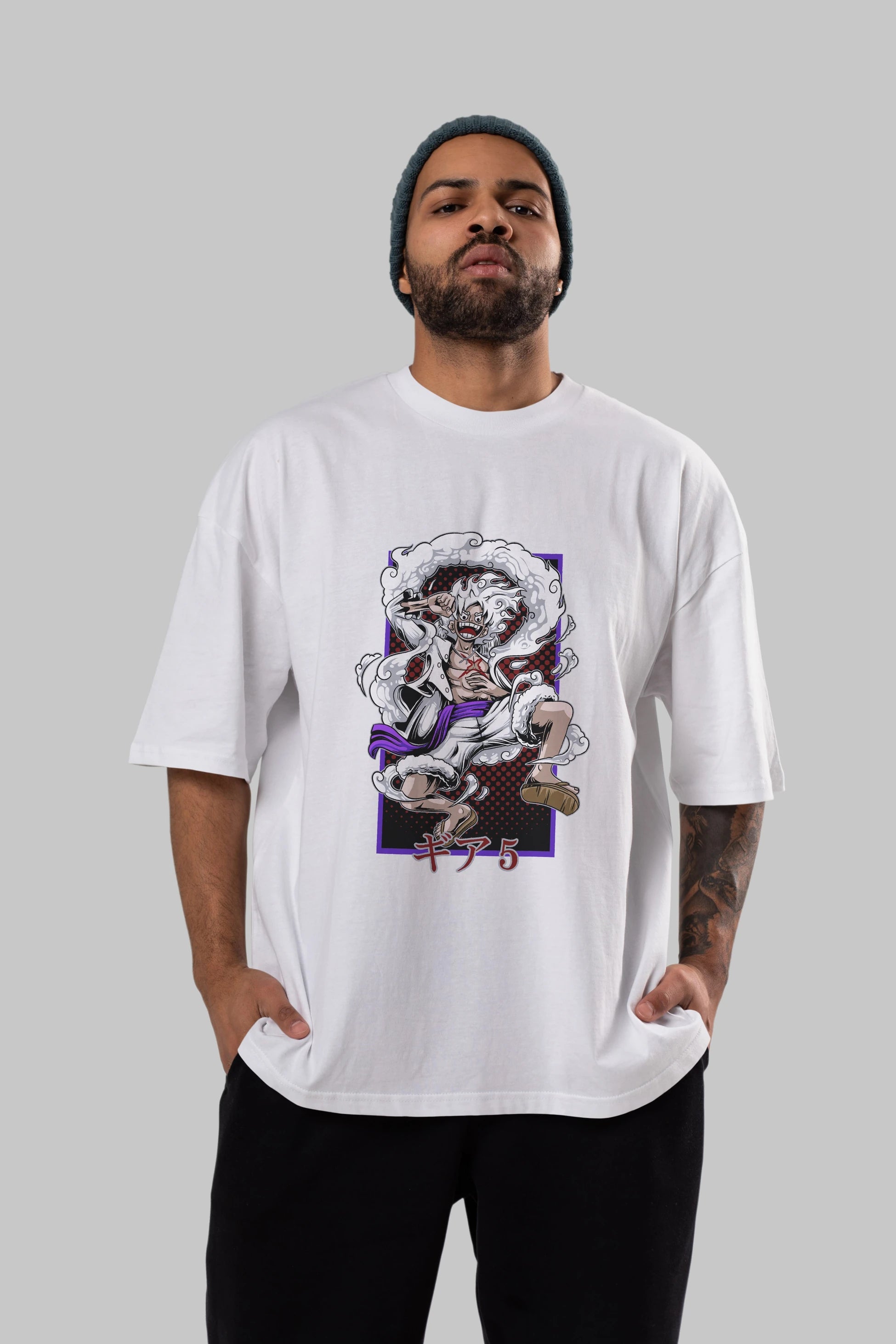 MONKEY D. LUFFY GEAR5 Anime Ön Baskılı Oversize t-shirt %100 pamuk Erkek Kadın Unisex