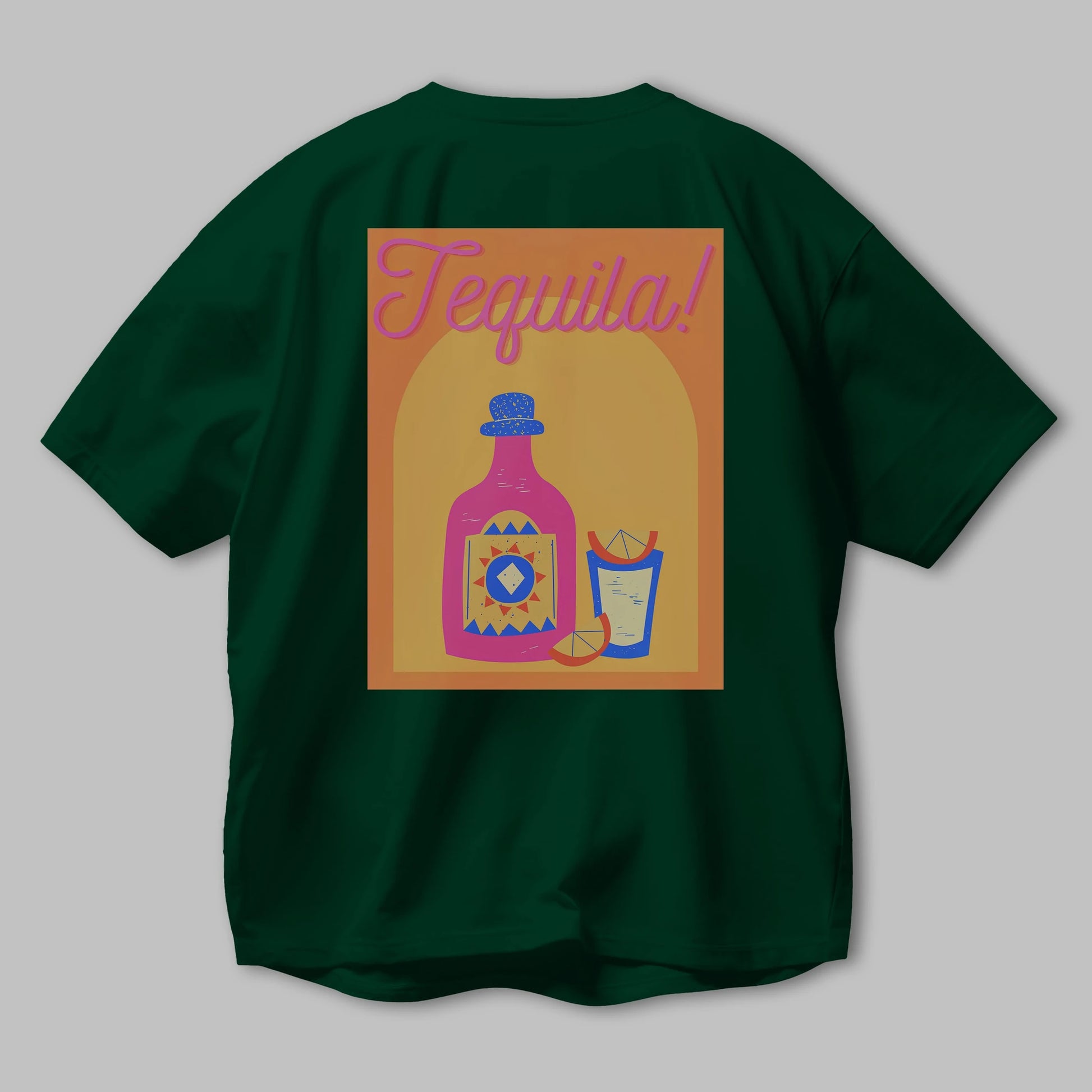 Tequila Arka Baskılı Oversize t-shirt Erkek Kadın Unisex %100 Pamuk Bisiklet Yaka tişort