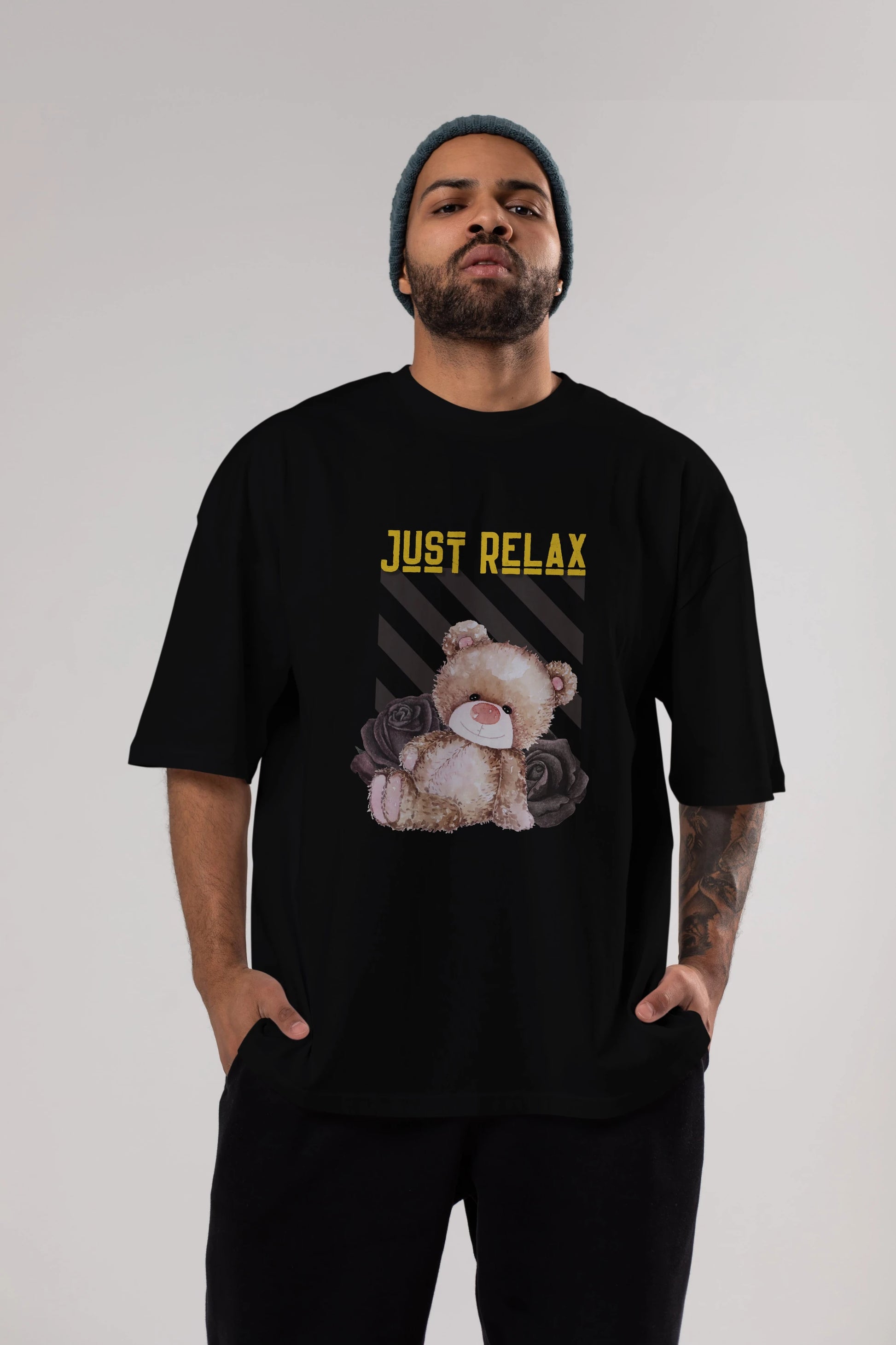 Just Relax Teddy Bear Ön Baskılı Oversize t-shirt Erkek Kadın Unisex