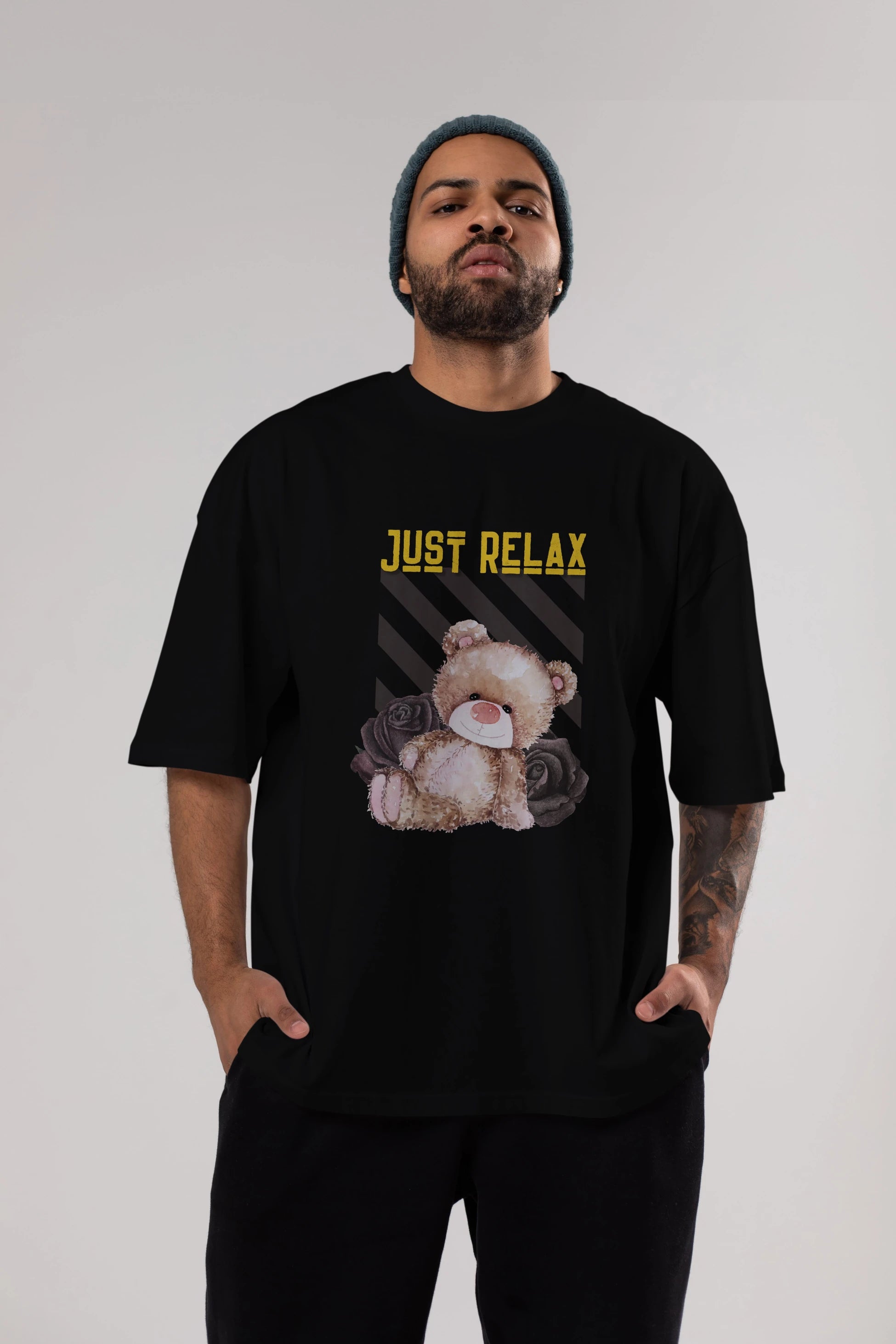 Just Relax Teddy Bear Ön Baskılı Oversize t-shirt Erkek Kadın Unisex