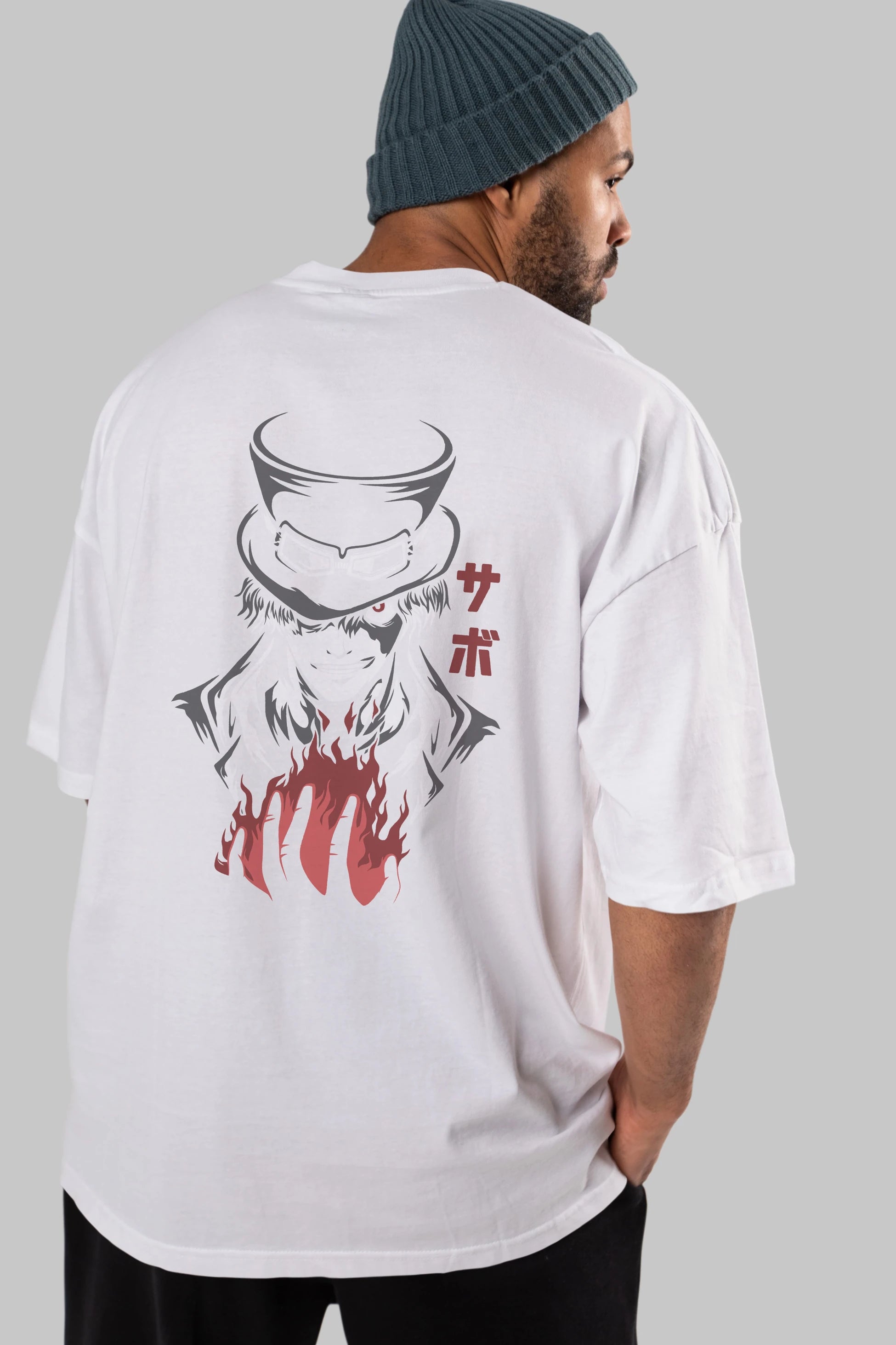 SaboOnePiece Anime Arka Baskılı Oversize t-shirt Erkek Kadın Unisex